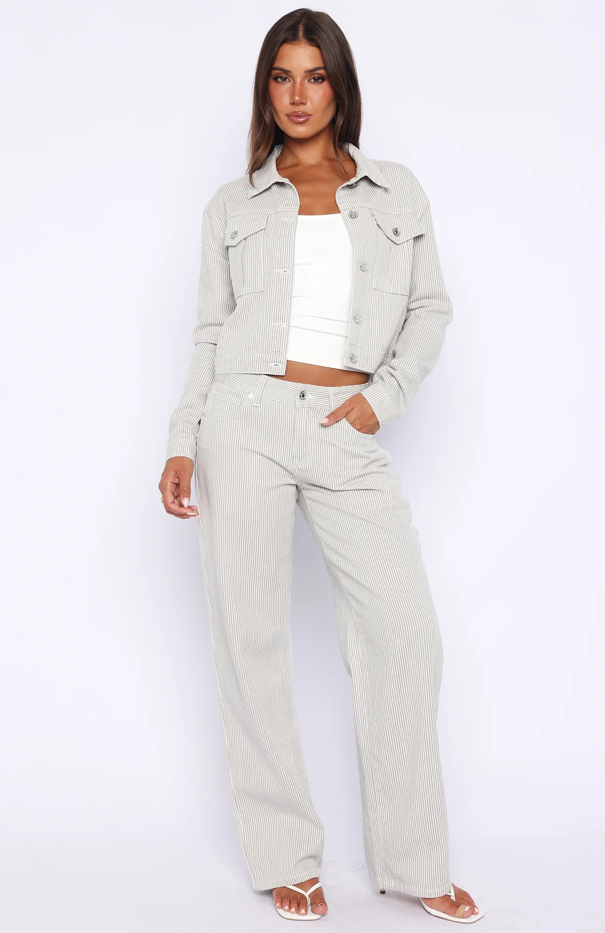 Bring The Style Low Rise Wide Leg Jeans Grey/White - Image 2