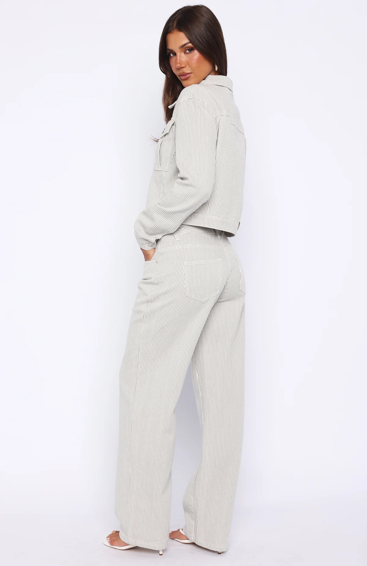 Bring The Style Low Rise Wide Leg Jeans Grey/White - Image 4