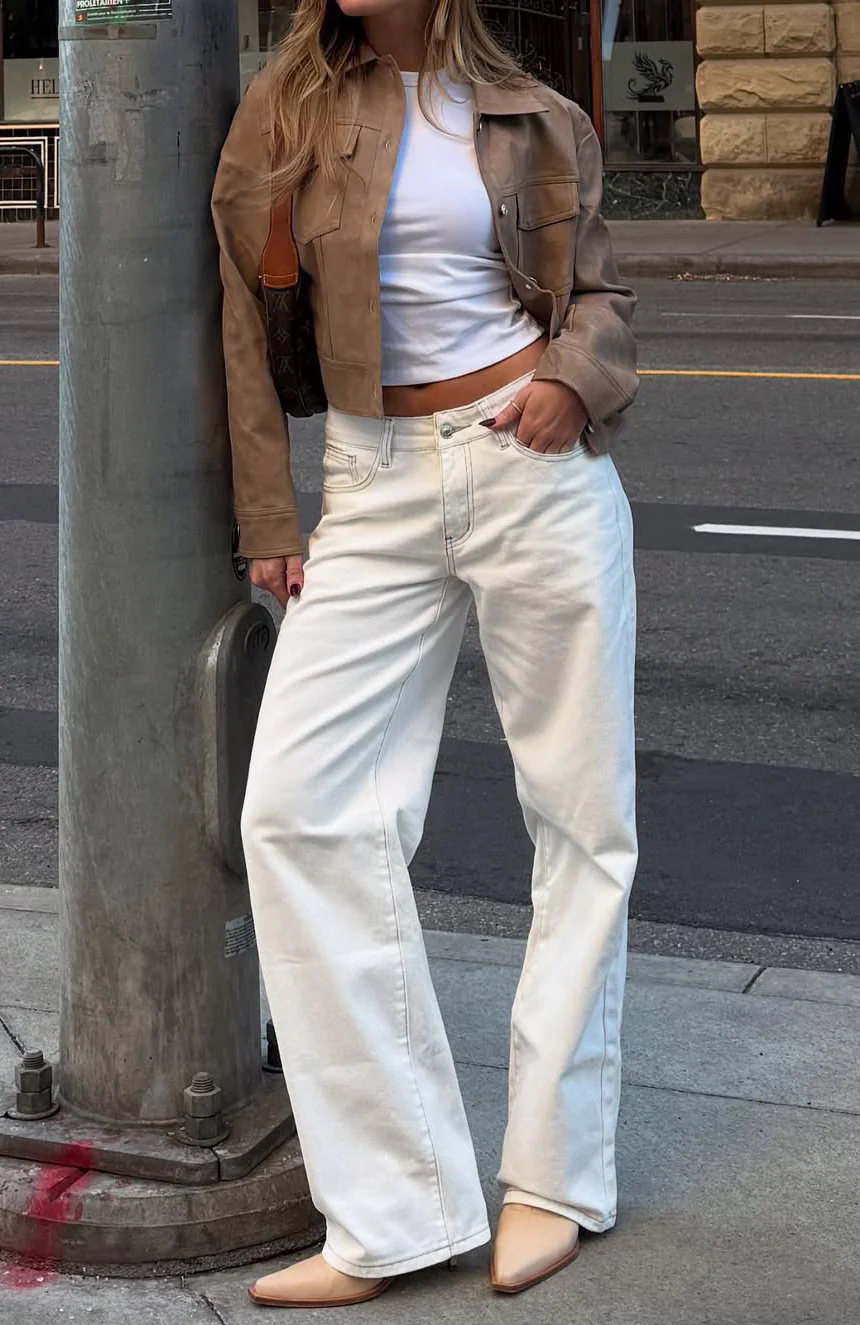 Bring The Style Low Rise Wide Leg Jeans Off White - Image 10
