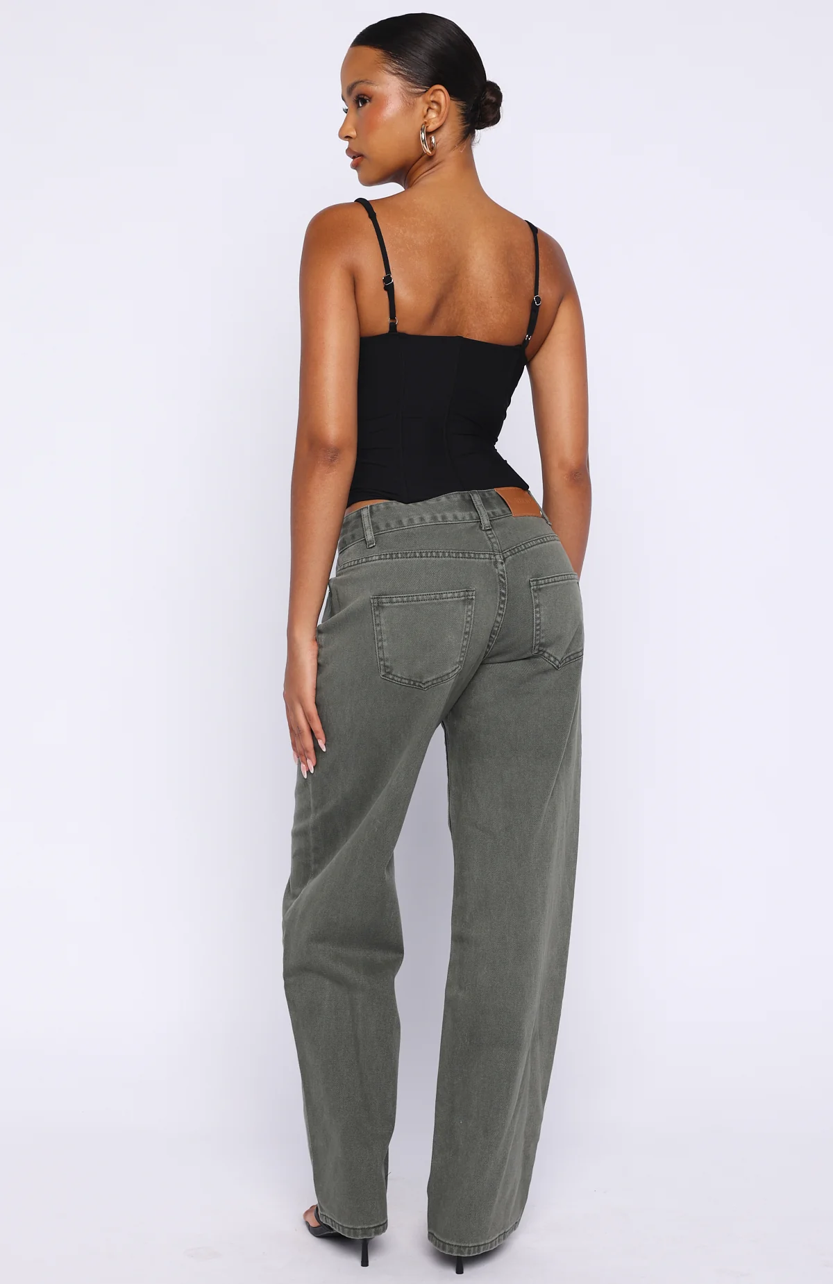 Bring The Style Low Rise Wide Leg Jeans Olive Wash - Image 4