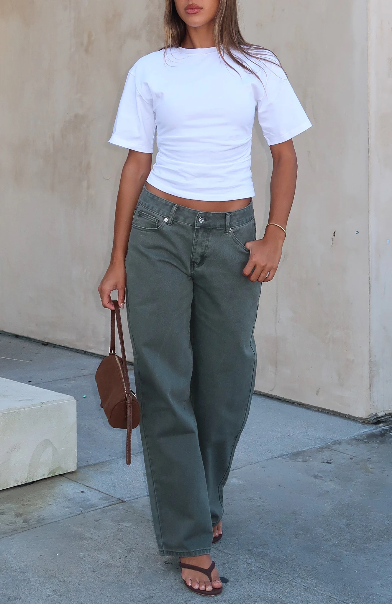 Bring The Style Low Rise Wide Leg Jeans Olive Wash - Image 5