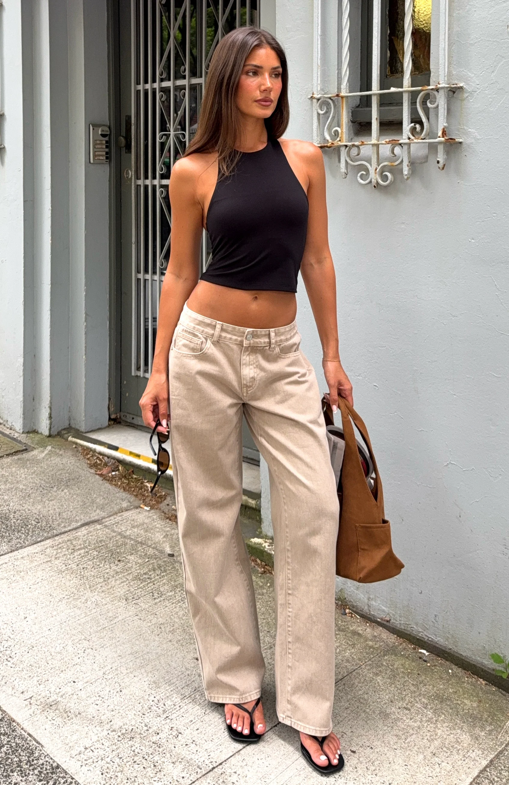 Bring The Style Low Rise Wide Leg Jeans Sesame Wash - Image 6
