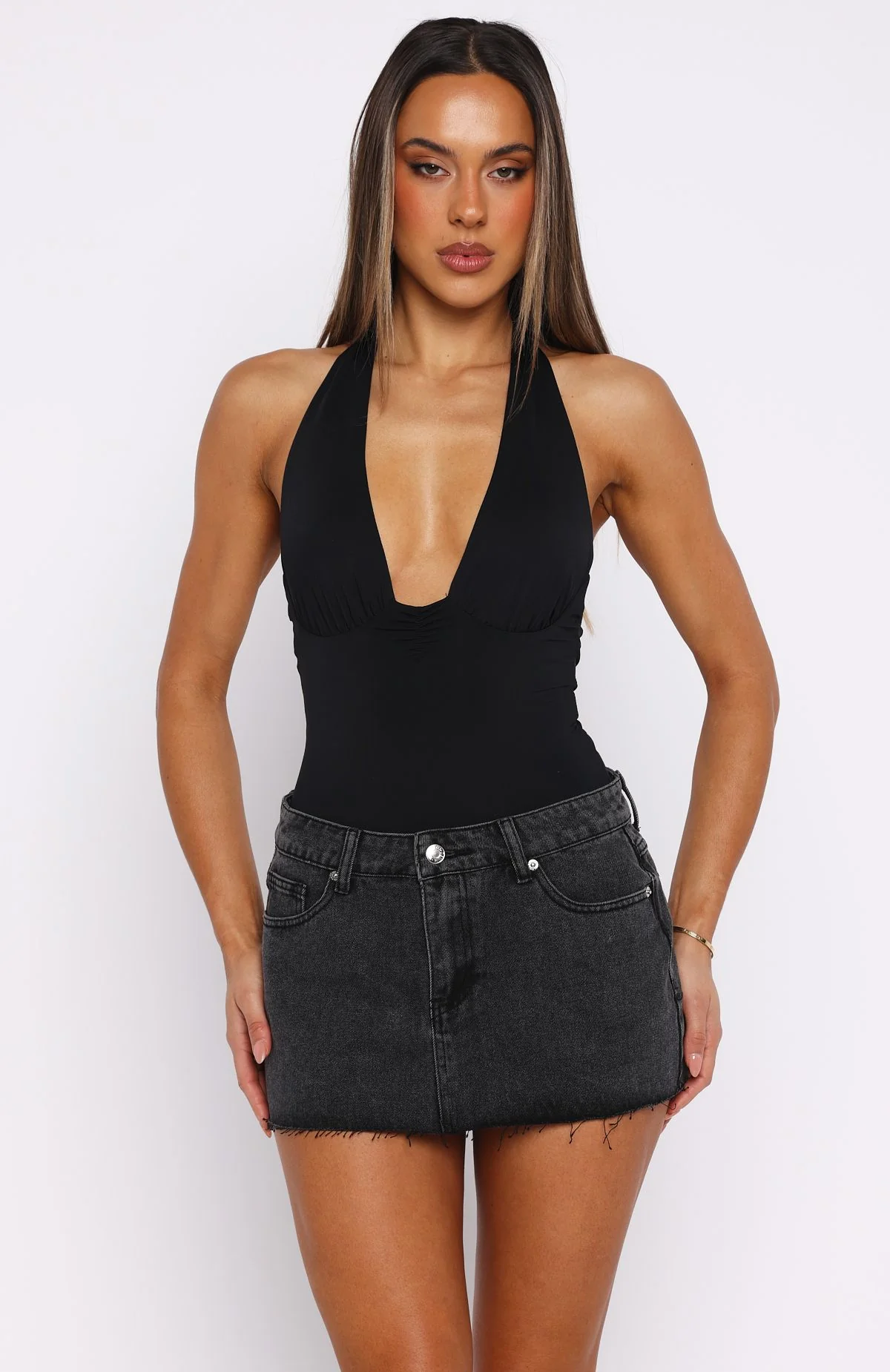 Broken Trust Denim Mini Skirt Black - Image 3