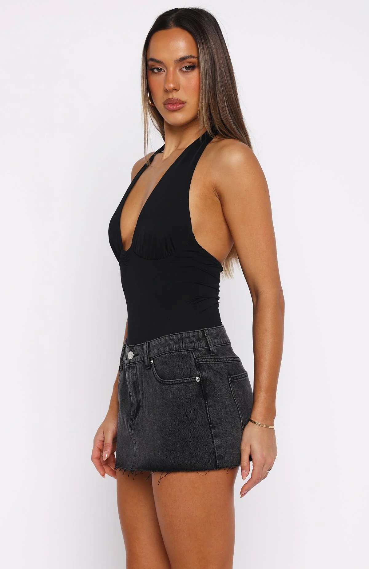 Broken Trust Denim Mini Skirt Black - Image 4