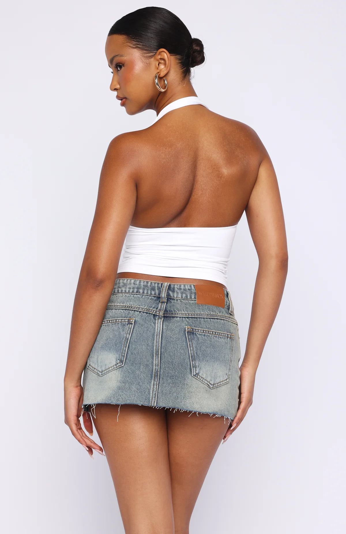 Broken Trust Denim Mini Skirt Brown Blue - Image 4