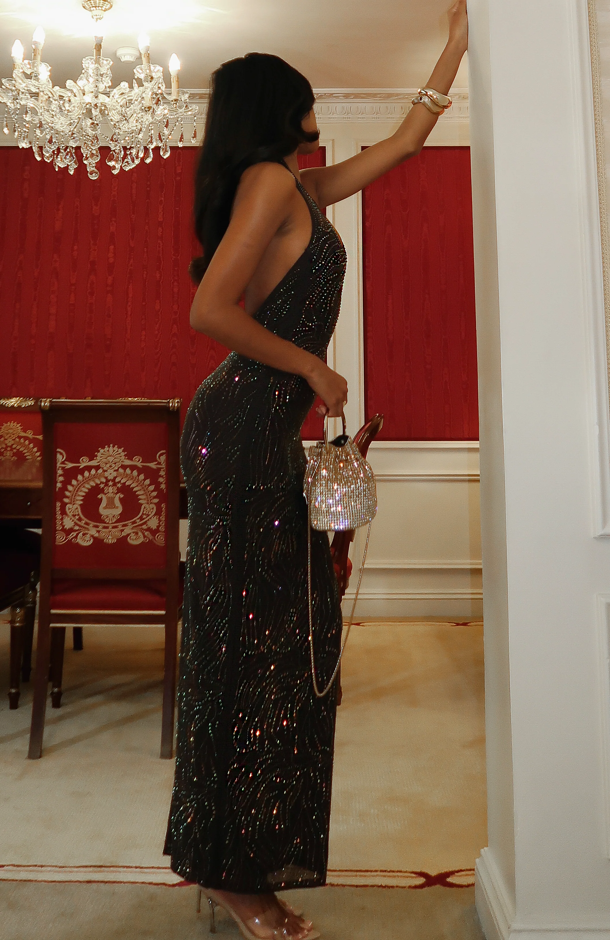 Burning Glance Embellished Maxi Dress Chocolate - Image 2