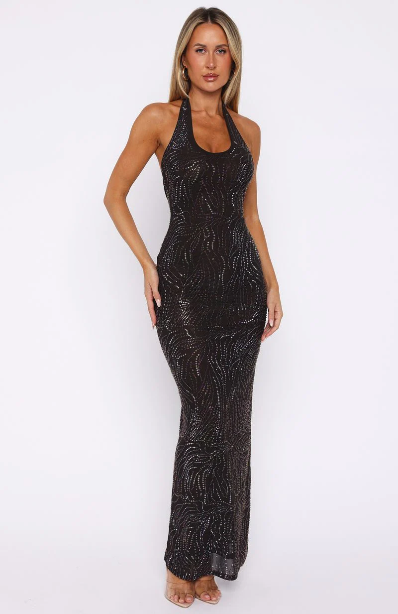 Burning Glance Embellished Maxi Dress Chocolate - Image 3