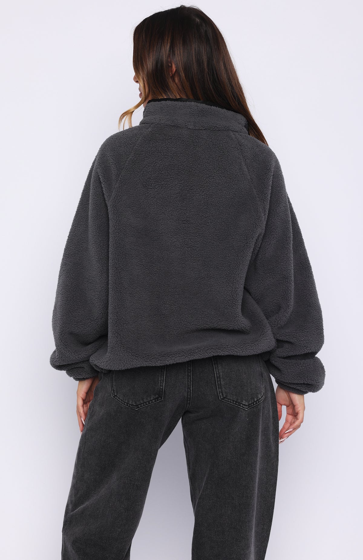Calm Before The Storm Zip Front Fleece Sweater Charcoal - Image 4