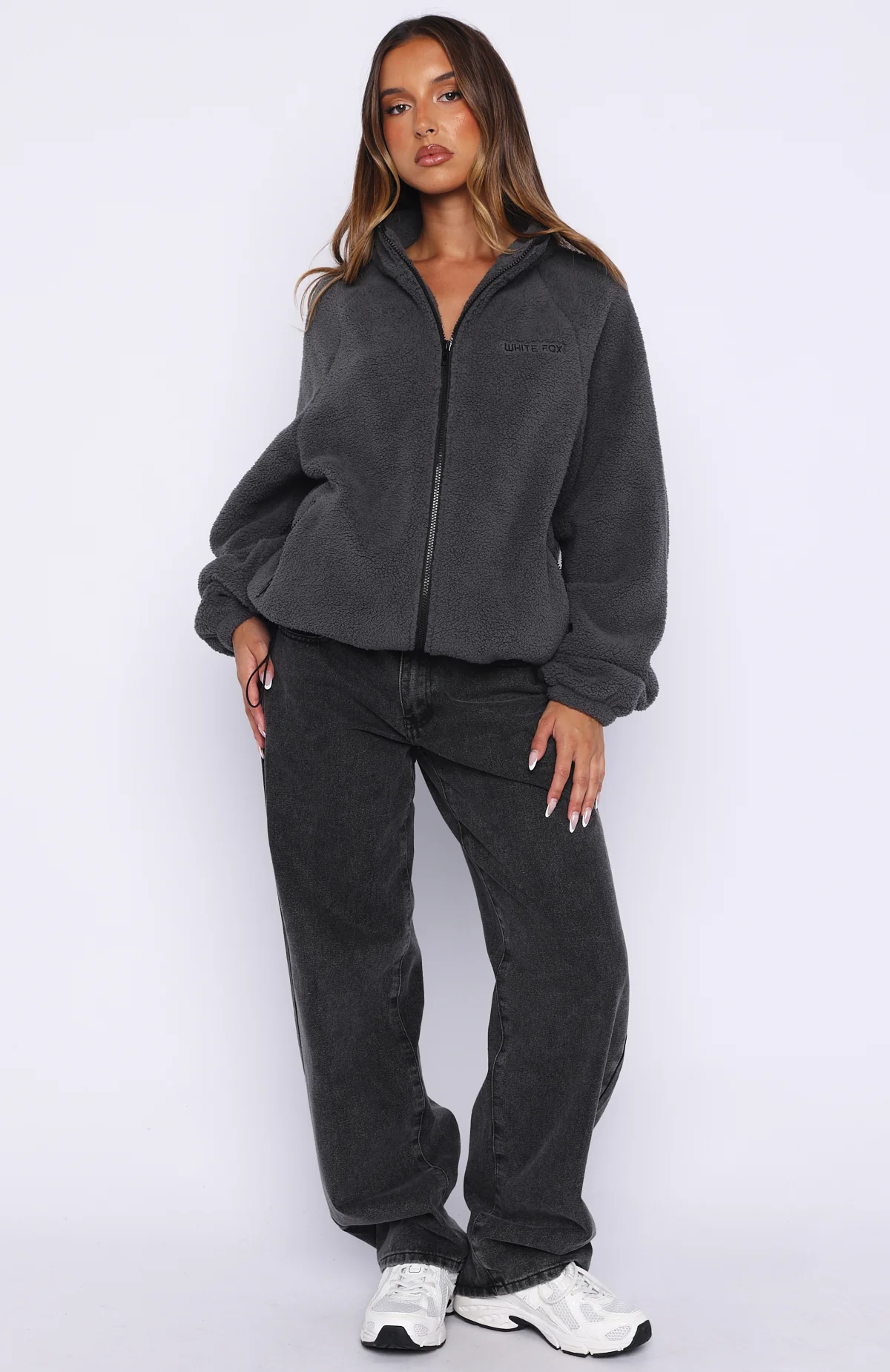 Calm Before The Storm Zip Front Fleece Sweater Charcoal - Image 5