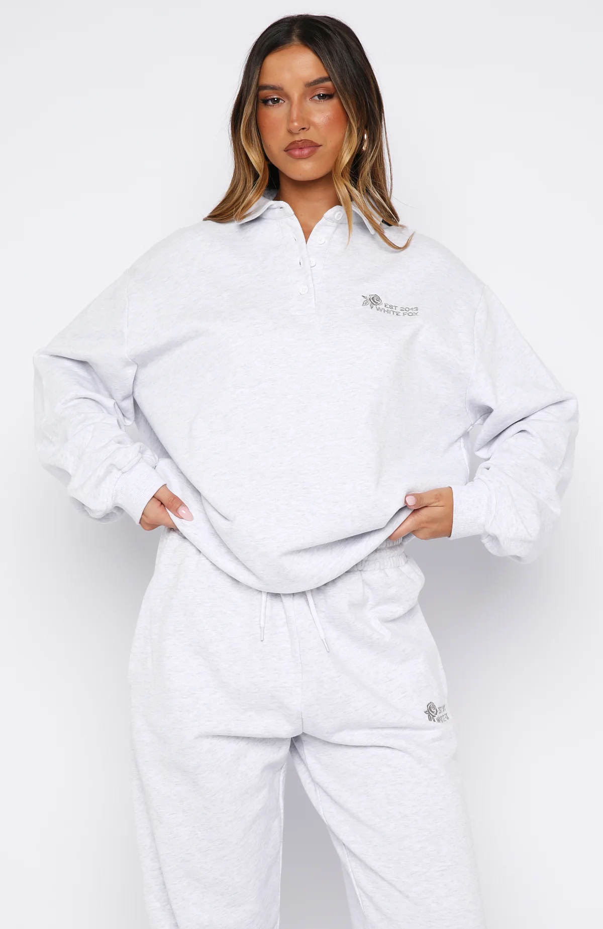 Can't Be Changed Oversized Henley Sweater Grey Marle - Image 2