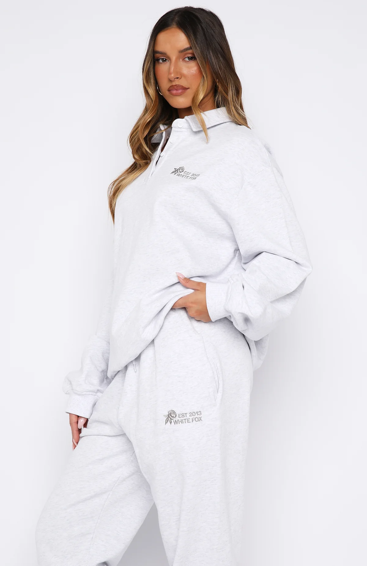 Can't Be Changed Oversized Henley Sweater Grey Marle - Image 3