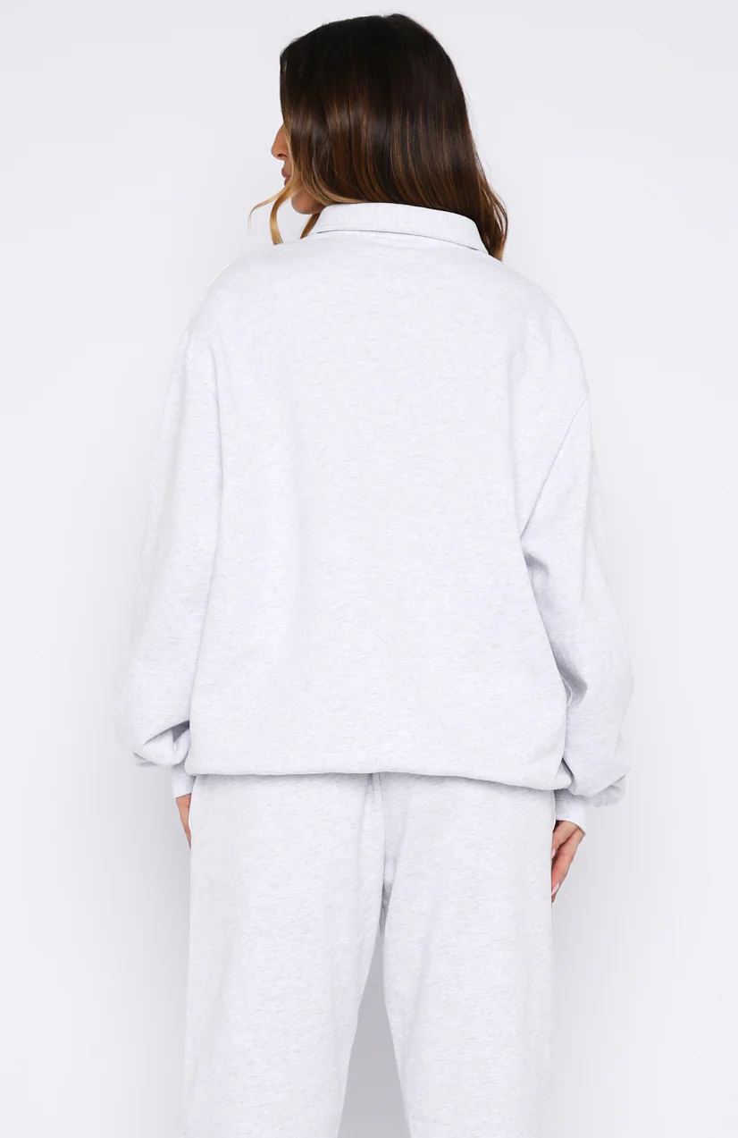 Can't Be Changed Oversized Henley Sweater Grey Marle - Image 4