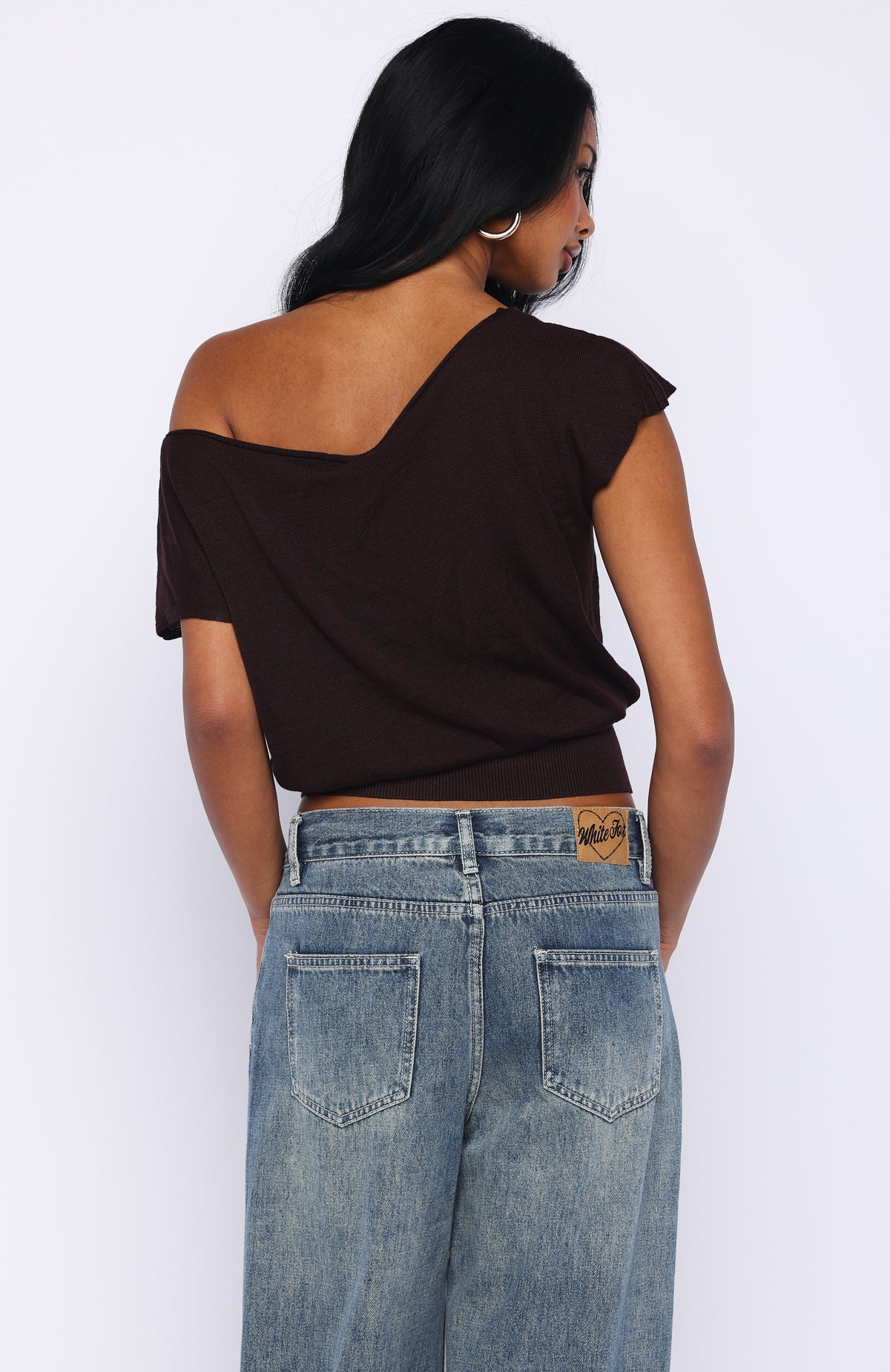 Can't Change My Mind Off Shoulder Cinched Top Chocolate - Image 4