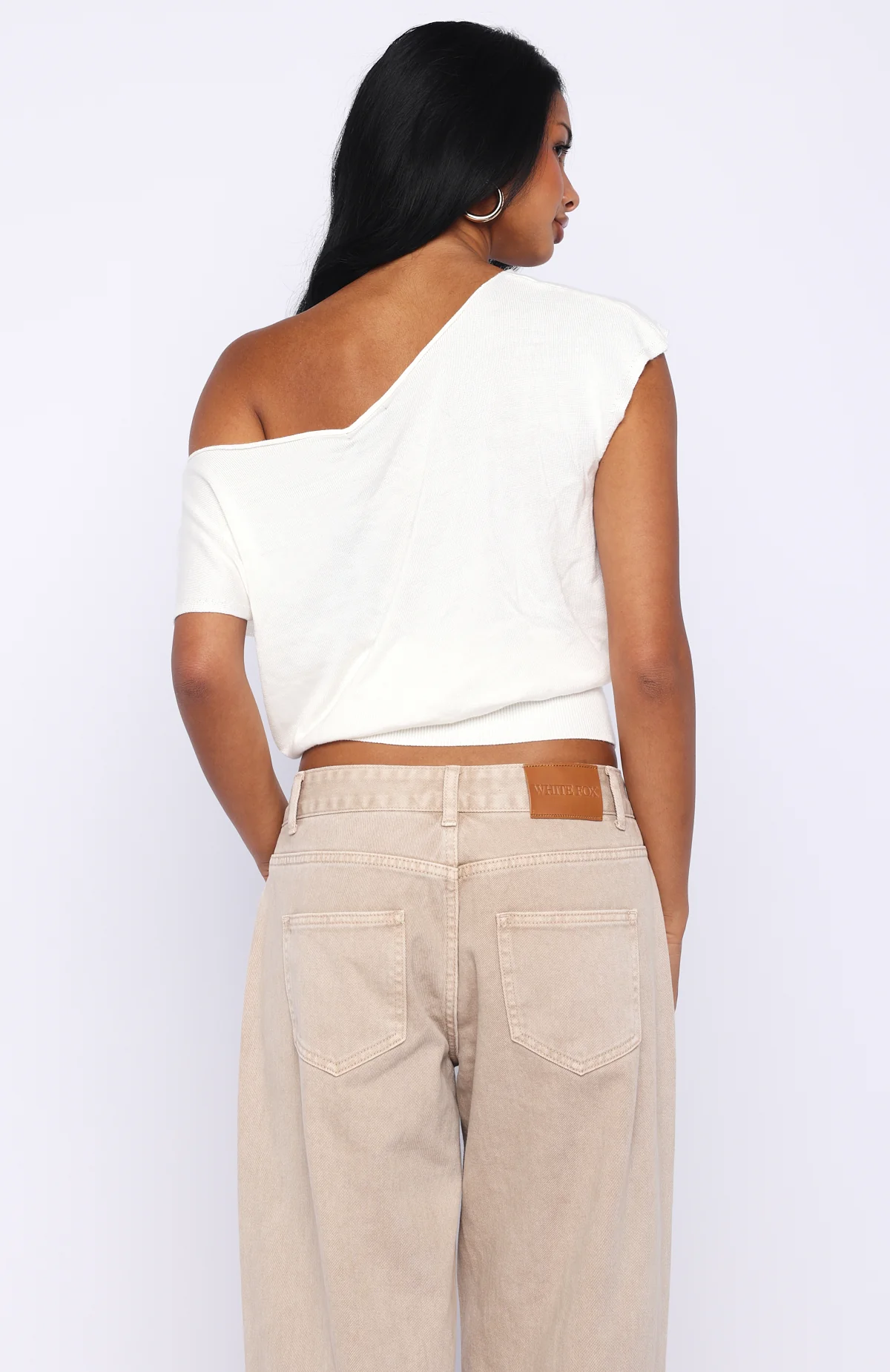 Can't Change My Mind Off Shoulder Cinched Top Off White - Image 3