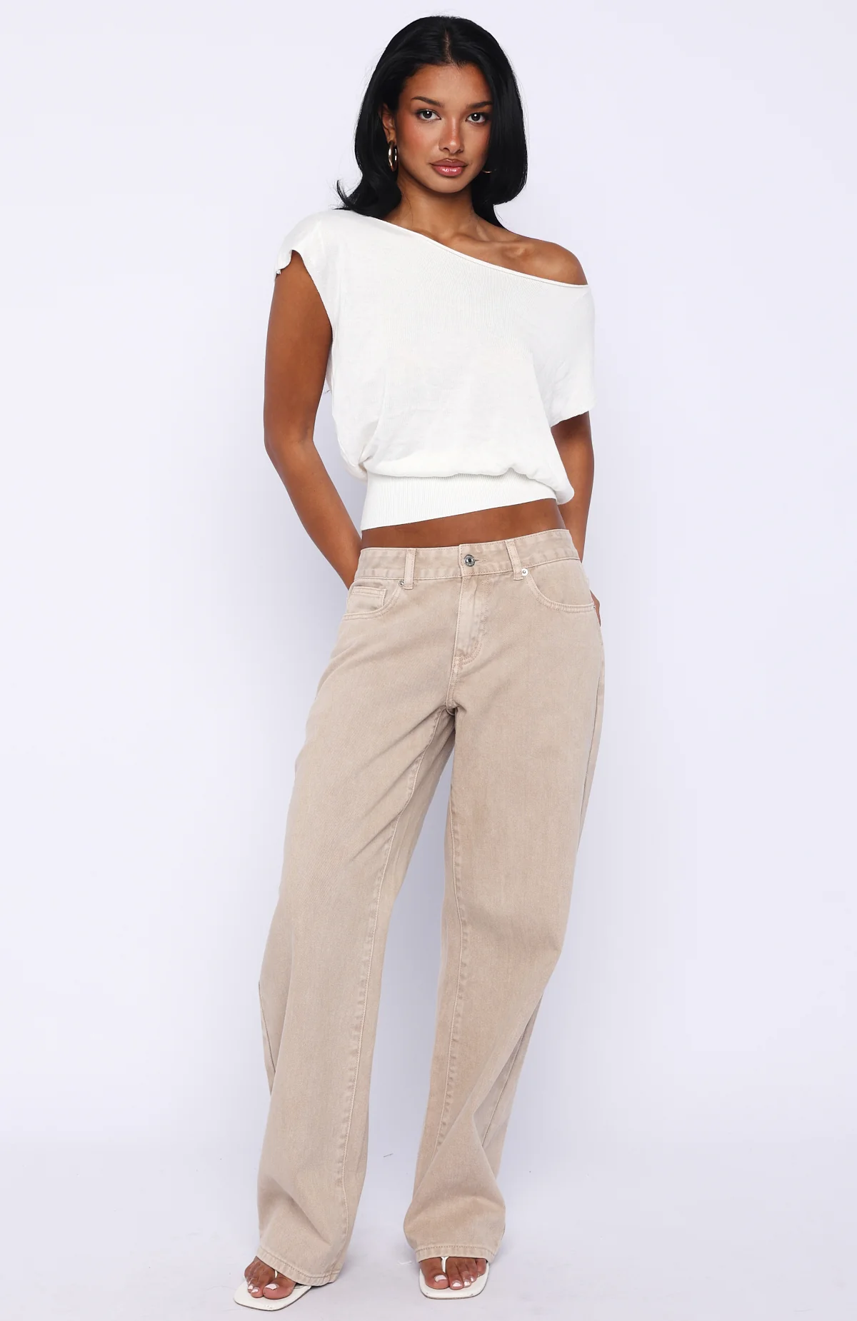 Can't Change My Mind Off Shoulder Cinched Top Off White - Image 5