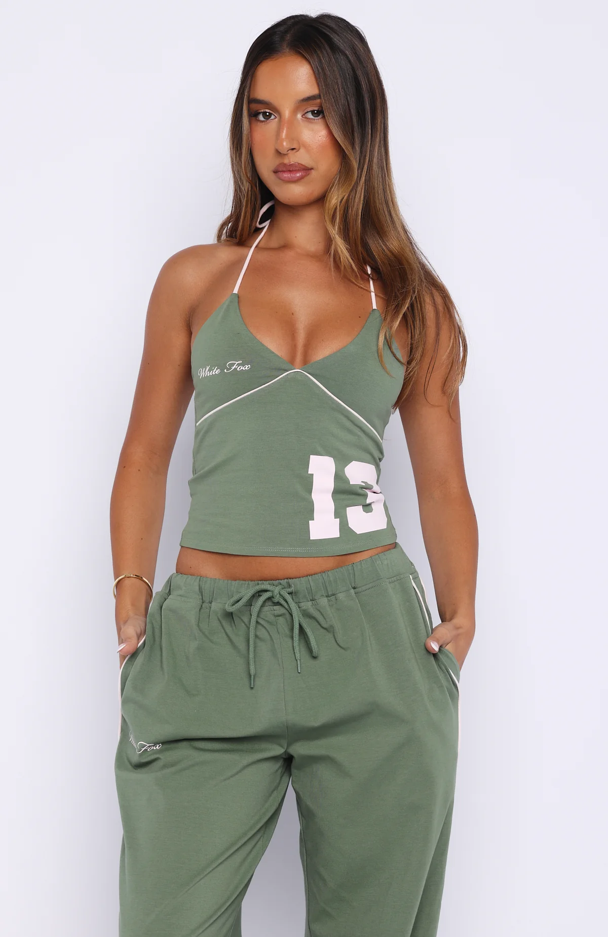 Can't Help The Feeling Halter Top Khaki - Image 2