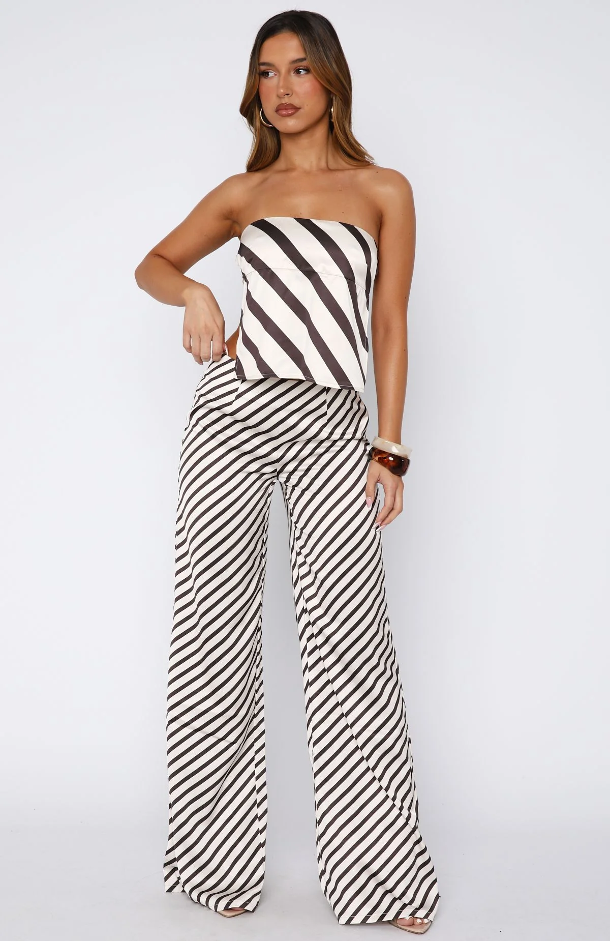 Can't Let Go Strapless Top Ecru/Choc Stripe - Image 5