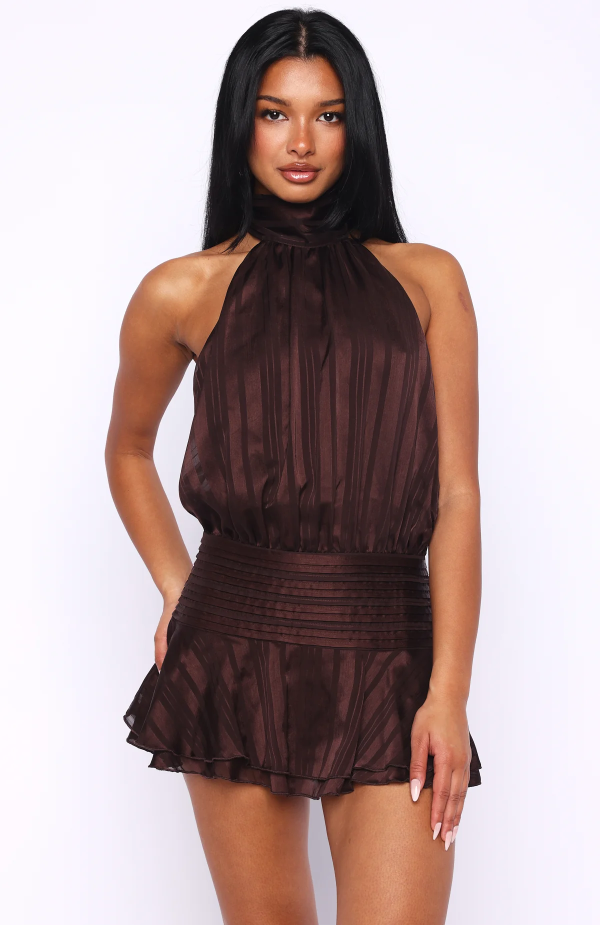 Captivate My Focus Mini Dress Chocolate - Image 2