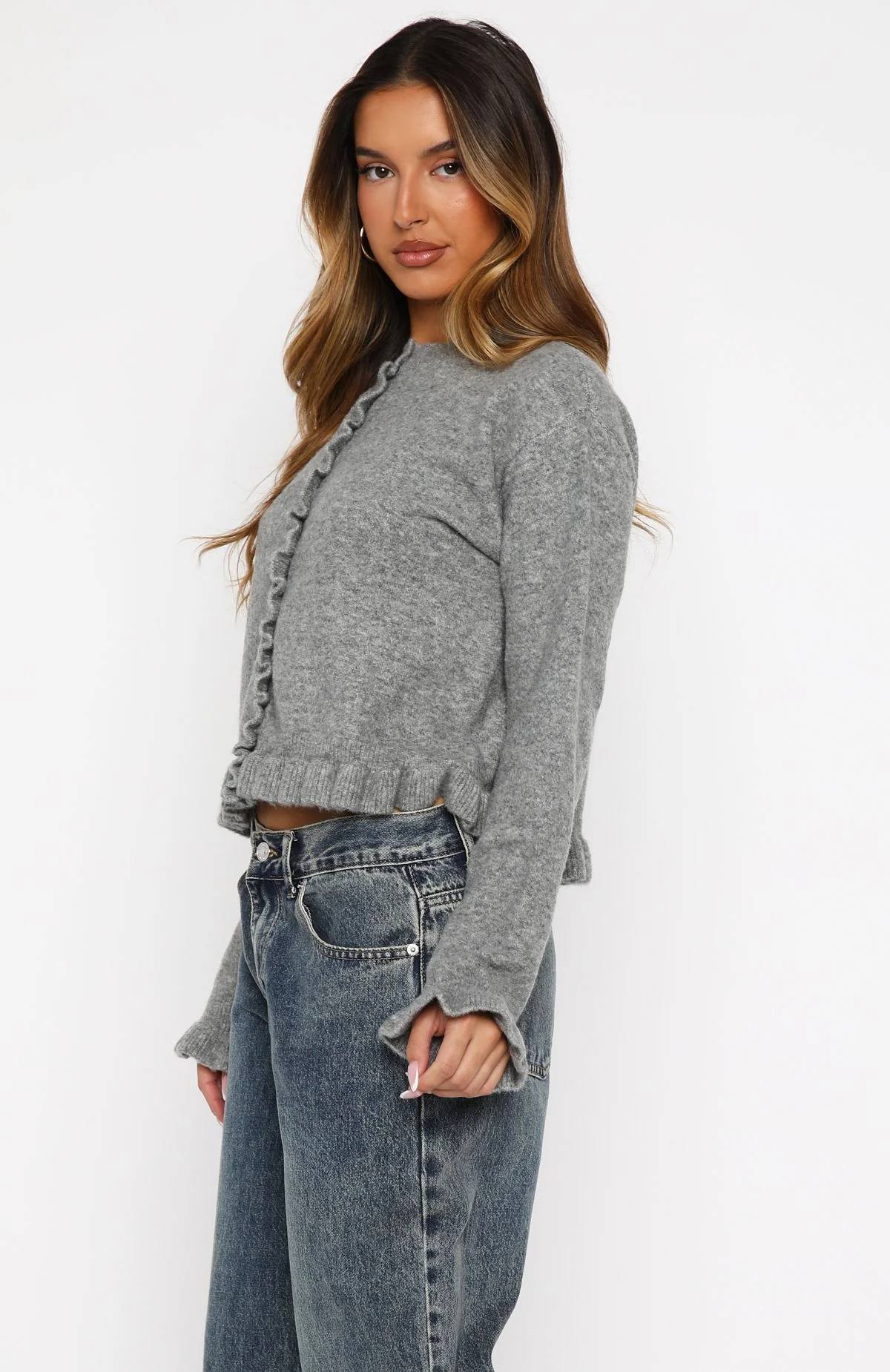 Cardi Club Knit Cardigan Heather Grey - Image 4