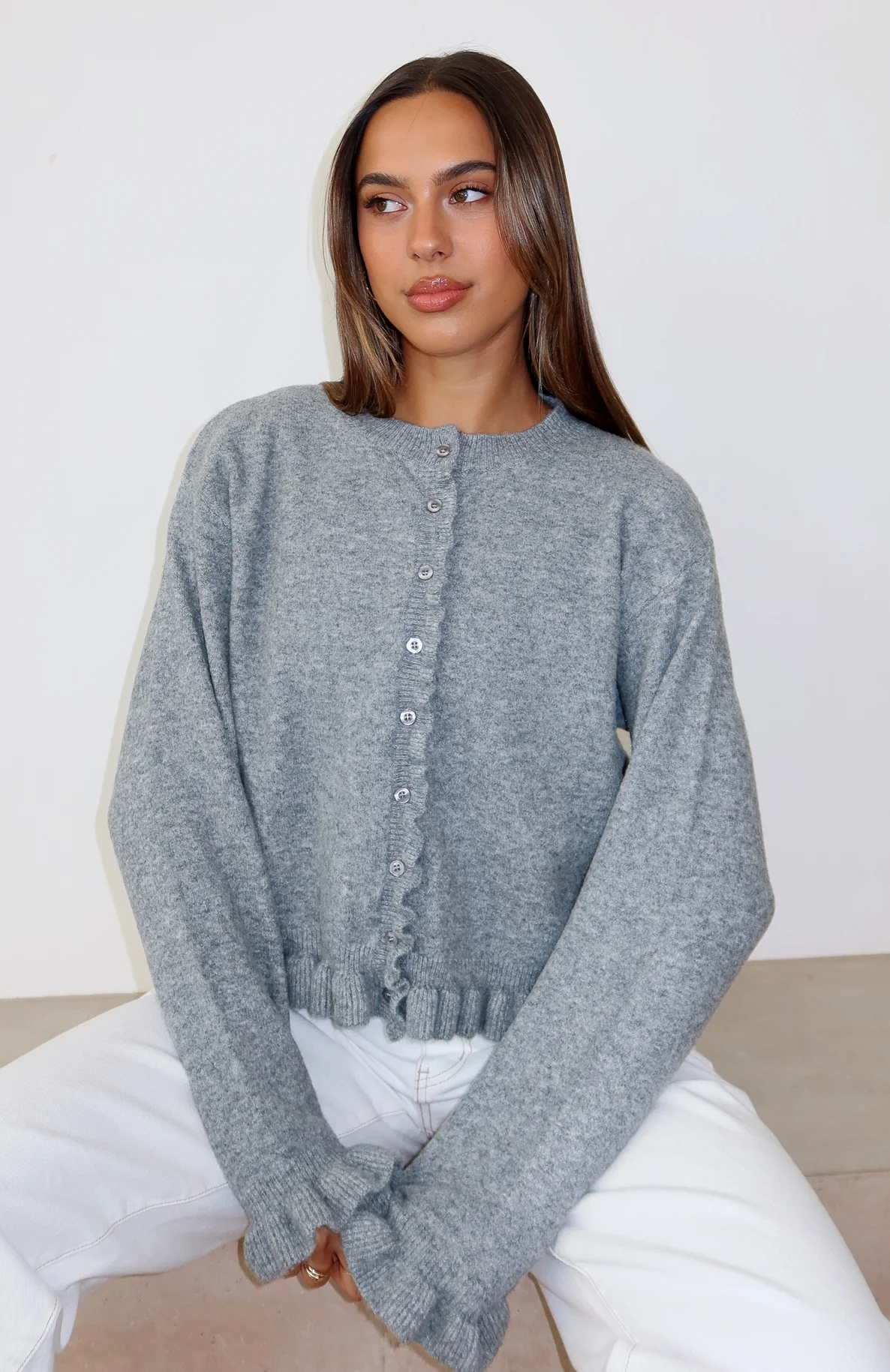 Cardi Club Knit Cardigan Heather Grey - Image 7