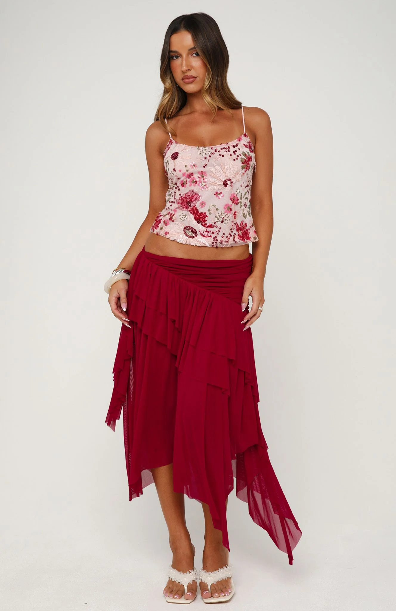 Cascade Around Me Midi Skirt Dragonfruit - Image 2