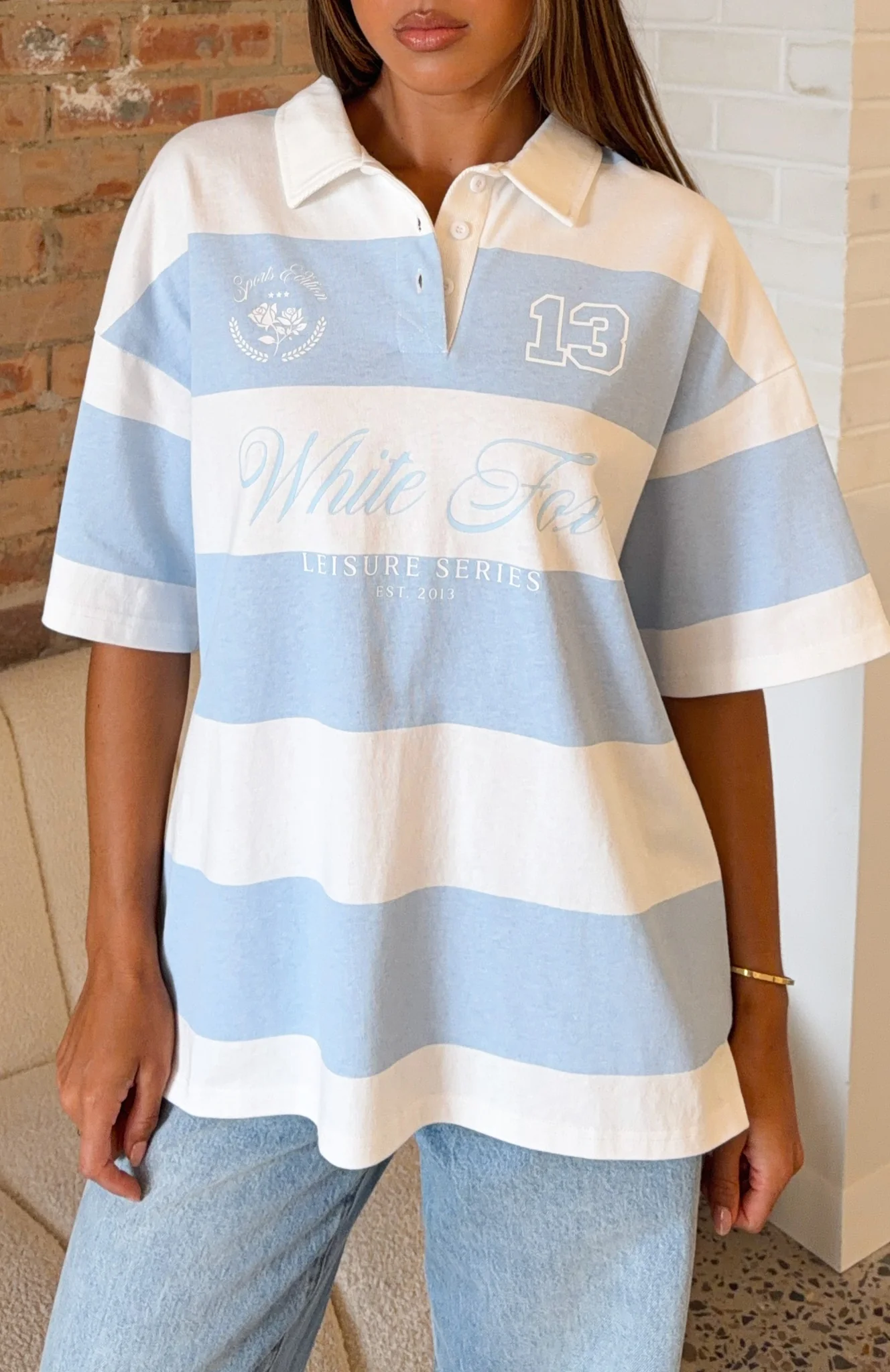 Catch A Wink Oversized Short Sleeve Rugby Shirt Blue / White Stripe - Image 6