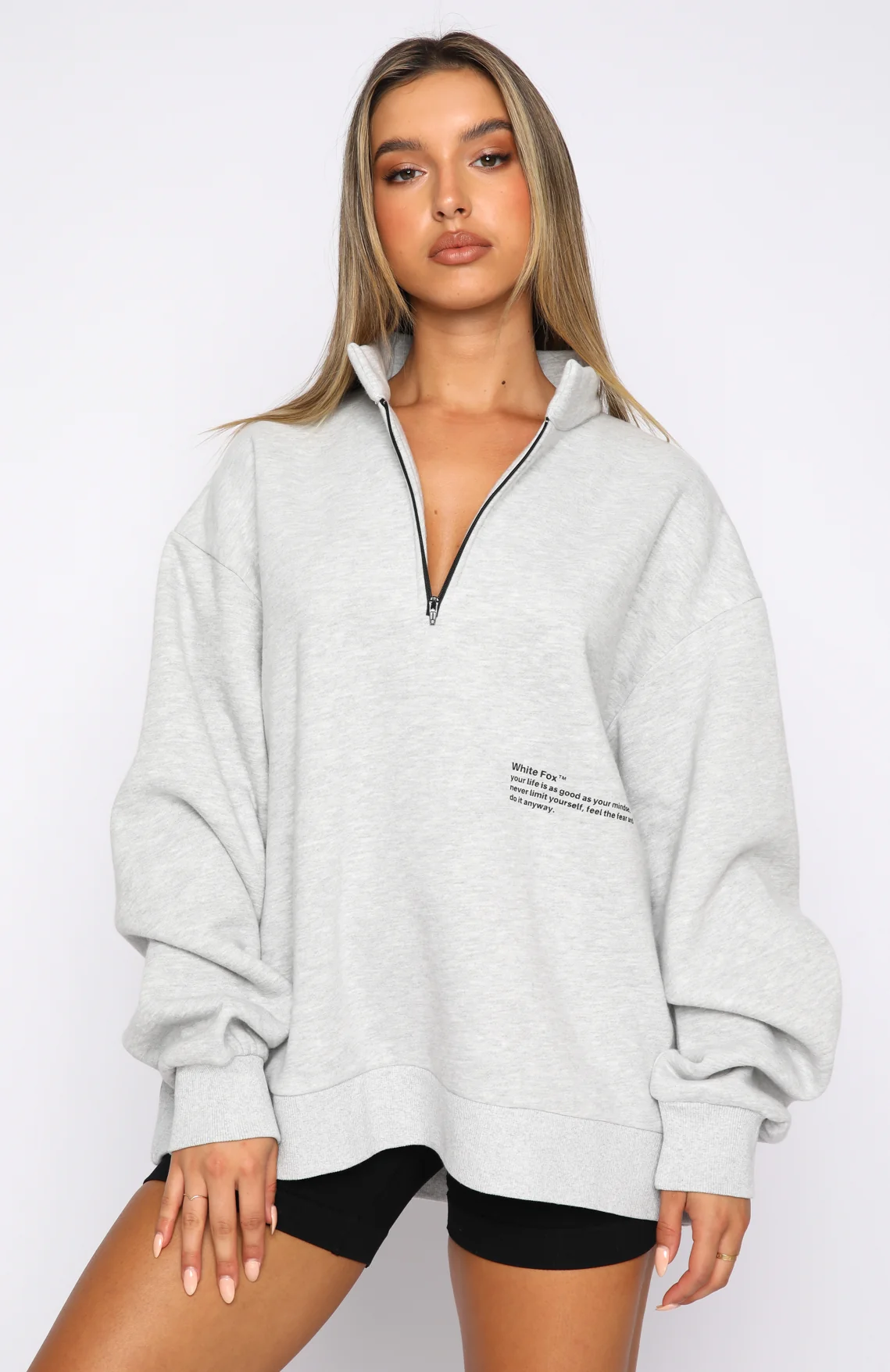 Caught Up With You Zip Front Sweater Grey Marle - Image 2