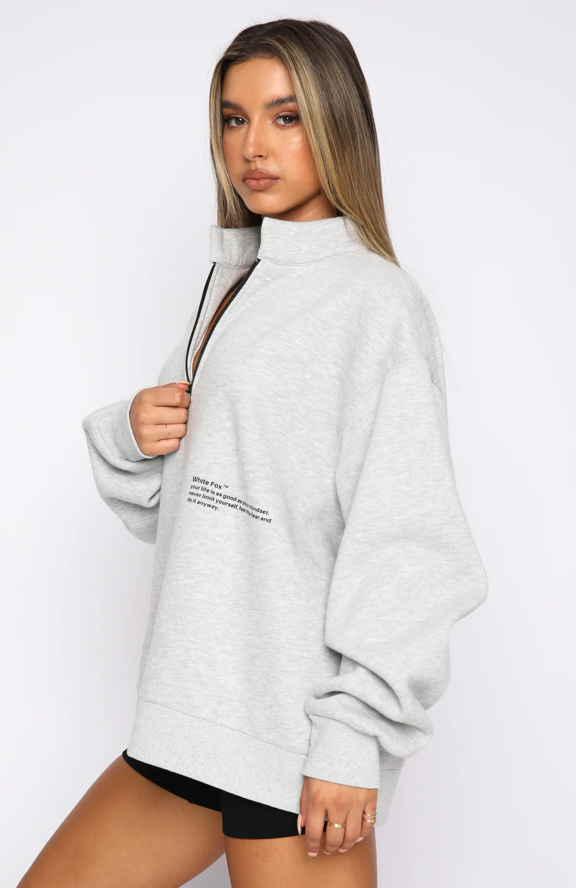 Caught Up With You Zip Front Sweater Grey Marle - Image 3