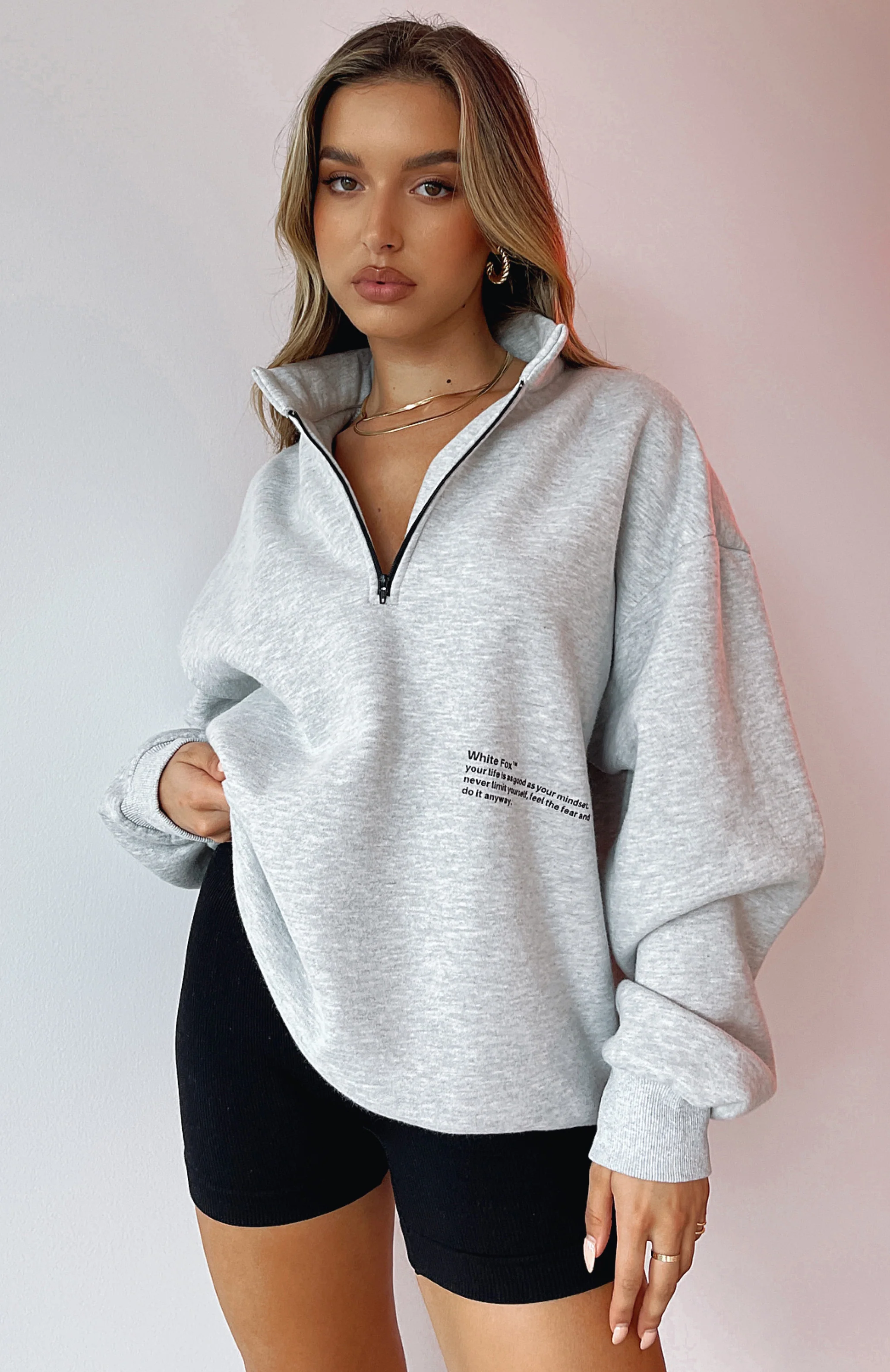 Caught Up With You Zip Front Sweater Grey Marle - Image 6