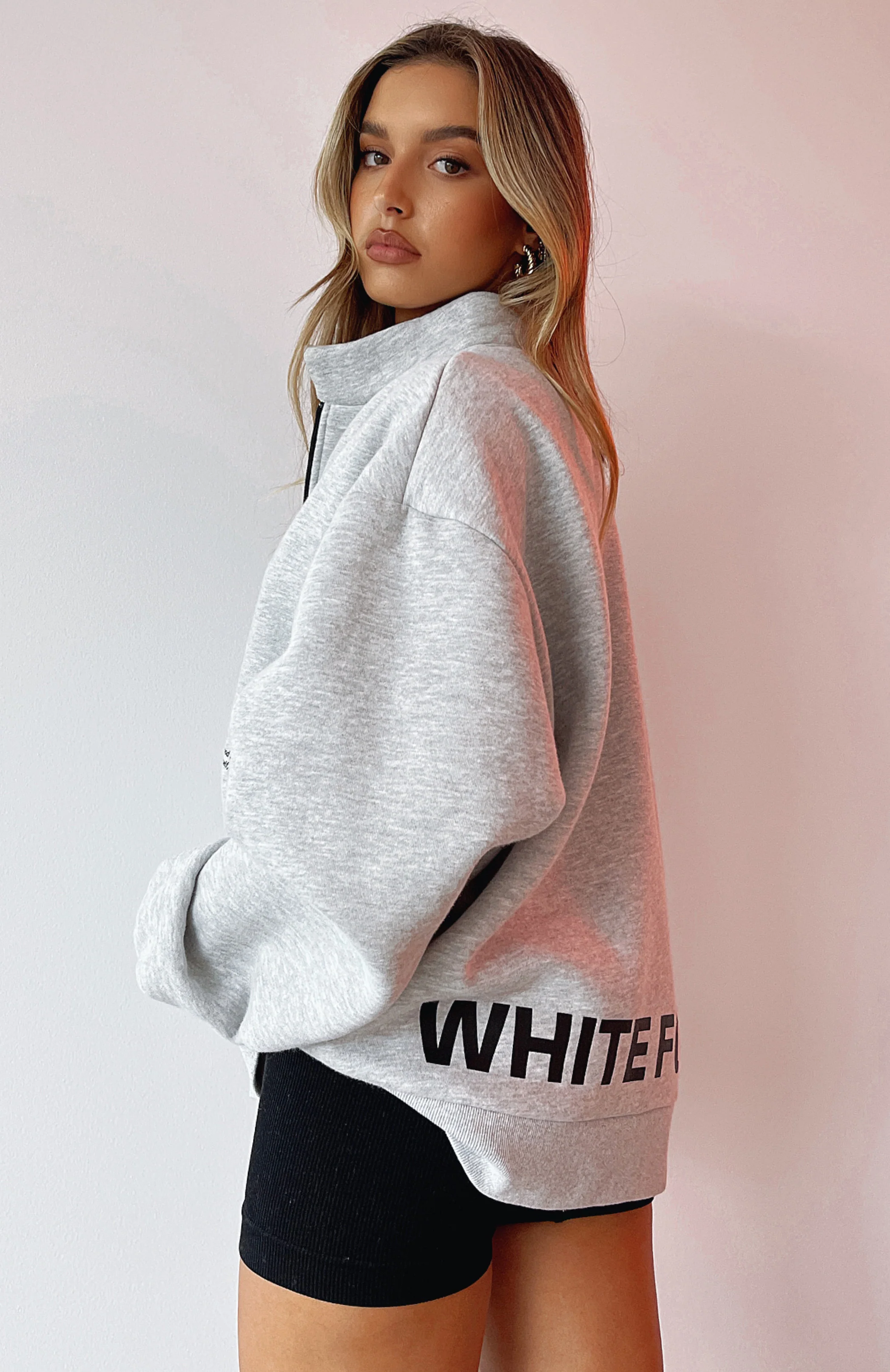 Caught Up With You Zip Front Sweater Grey Marle - Image 7