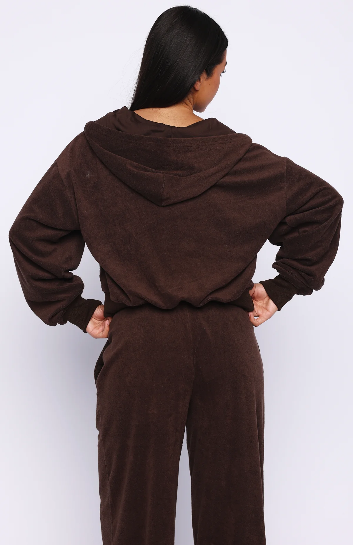 Causing Commotion Terry Boxy Zip Front Hoodie Chocolate - Image 5