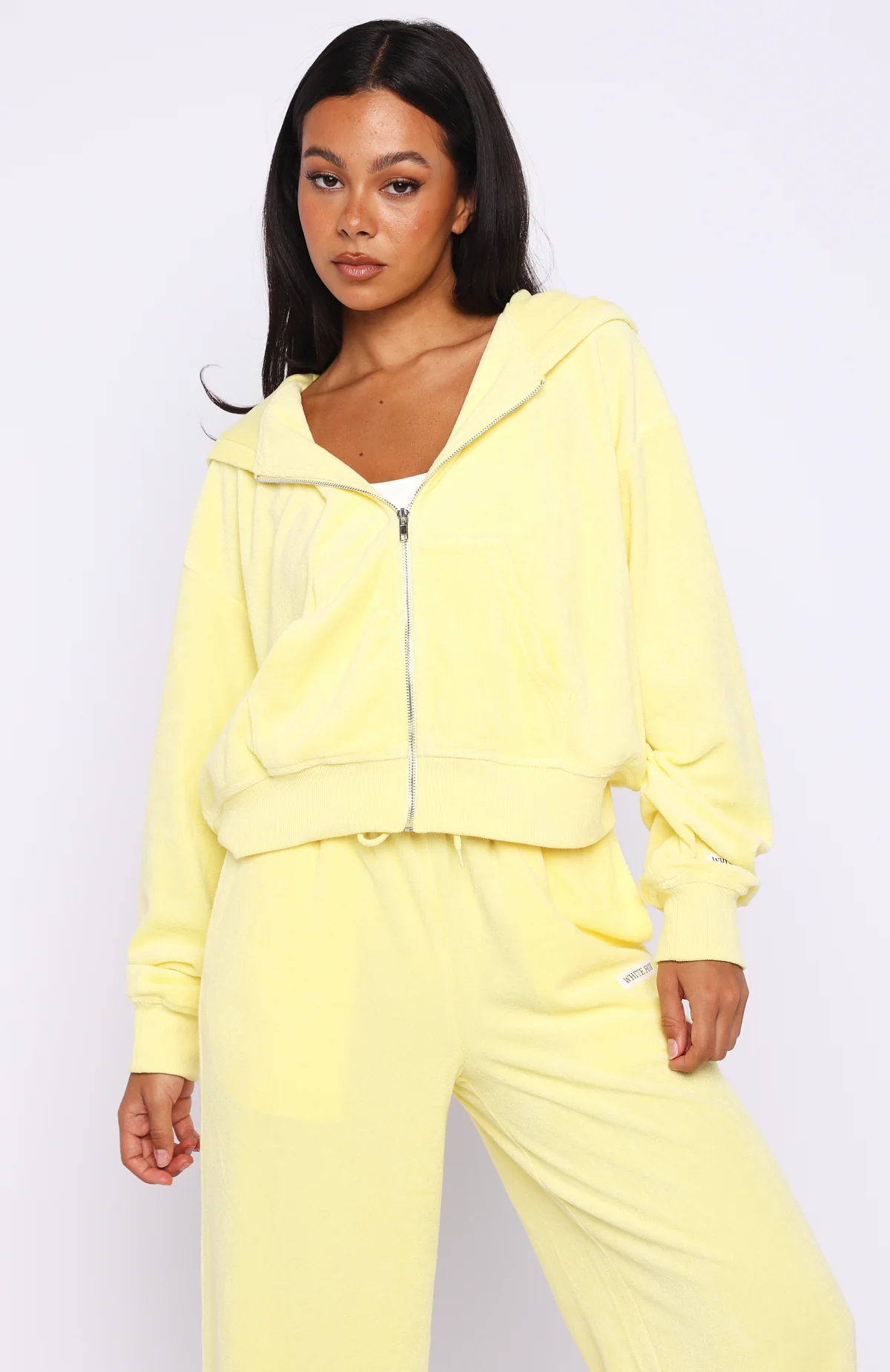 Causing Commotion Terry Boxy Zip Front Hoodie Lemon - Image 2