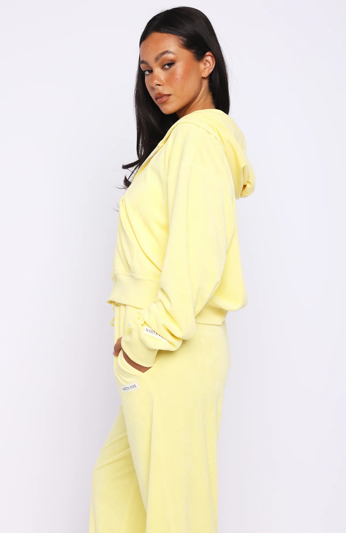 Causing Commotion Terry Boxy Zip Front Hoodie Lemon - Image 3
