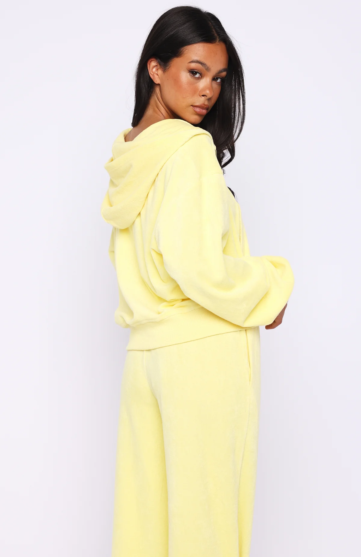 Causing Commotion Terry Boxy Zip Front Hoodie Lemon - Image 4