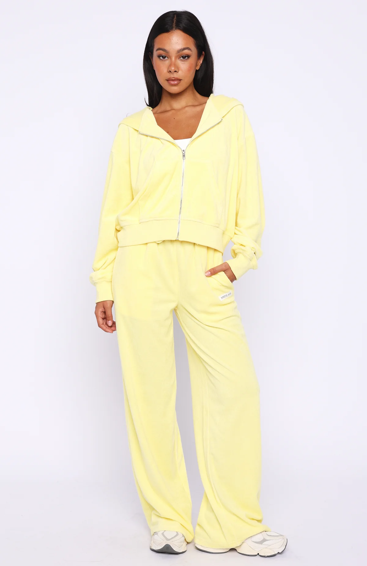 Causing Commotion Terry Boxy Zip Front Hoodie Lemon - Image 5