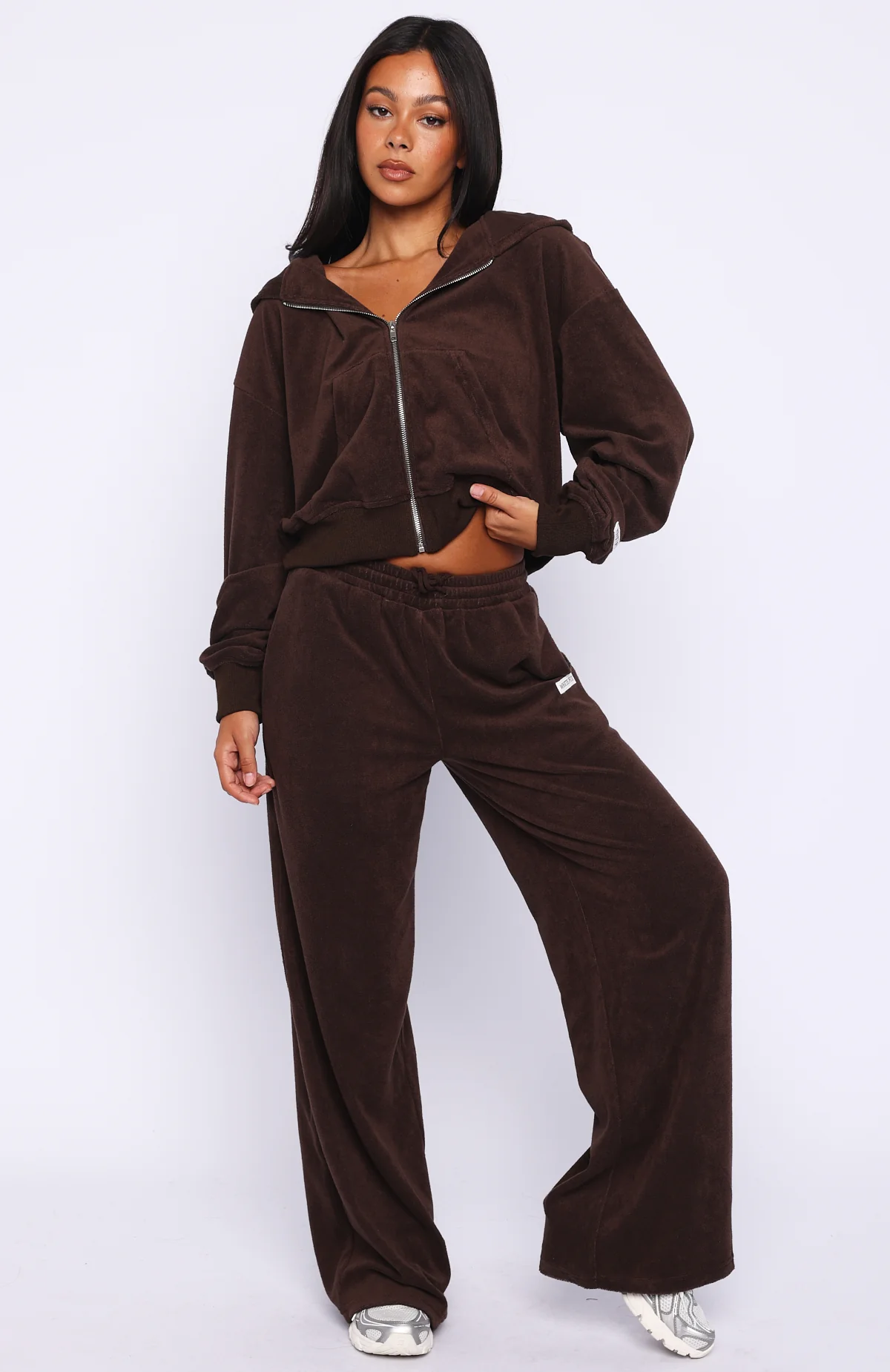 Causing Commotion Terry Wide Leg Sweatpants Chocolate - Image 2