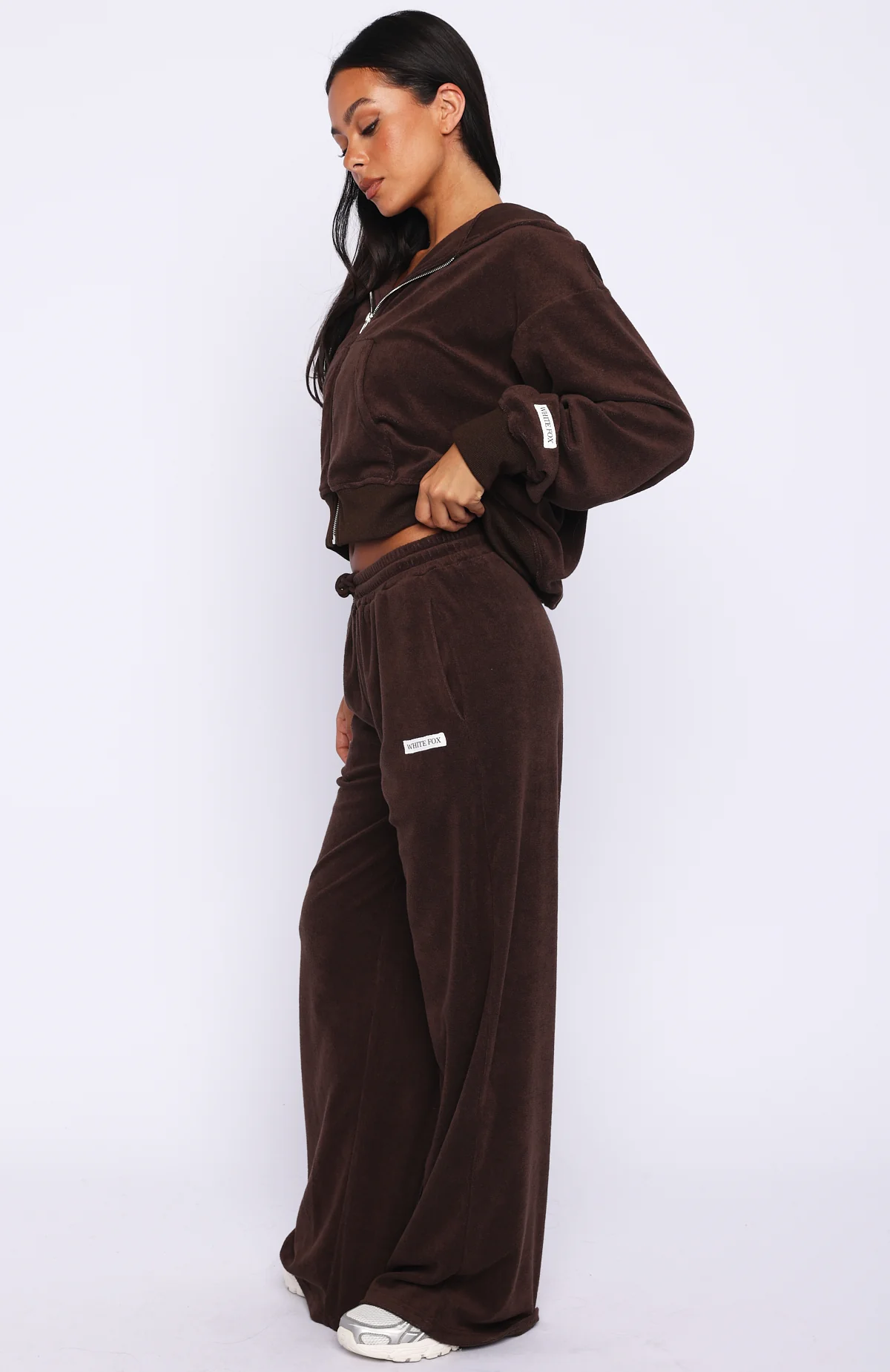 Causing Commotion Terry Wide Leg Sweatpants Chocolate - Image 3