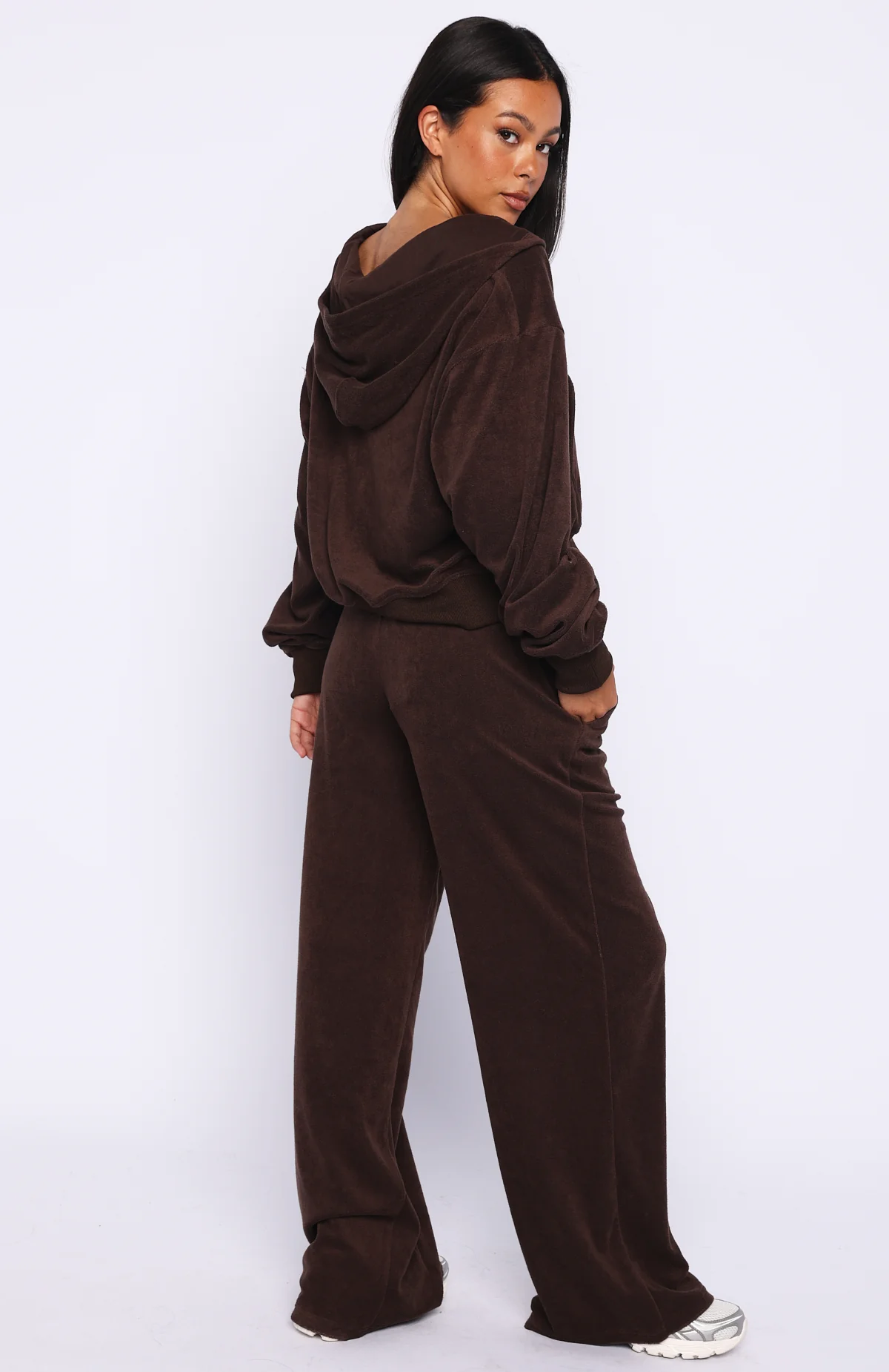 Causing Commotion Terry Wide Leg Sweatpants Chocolate - Image 4