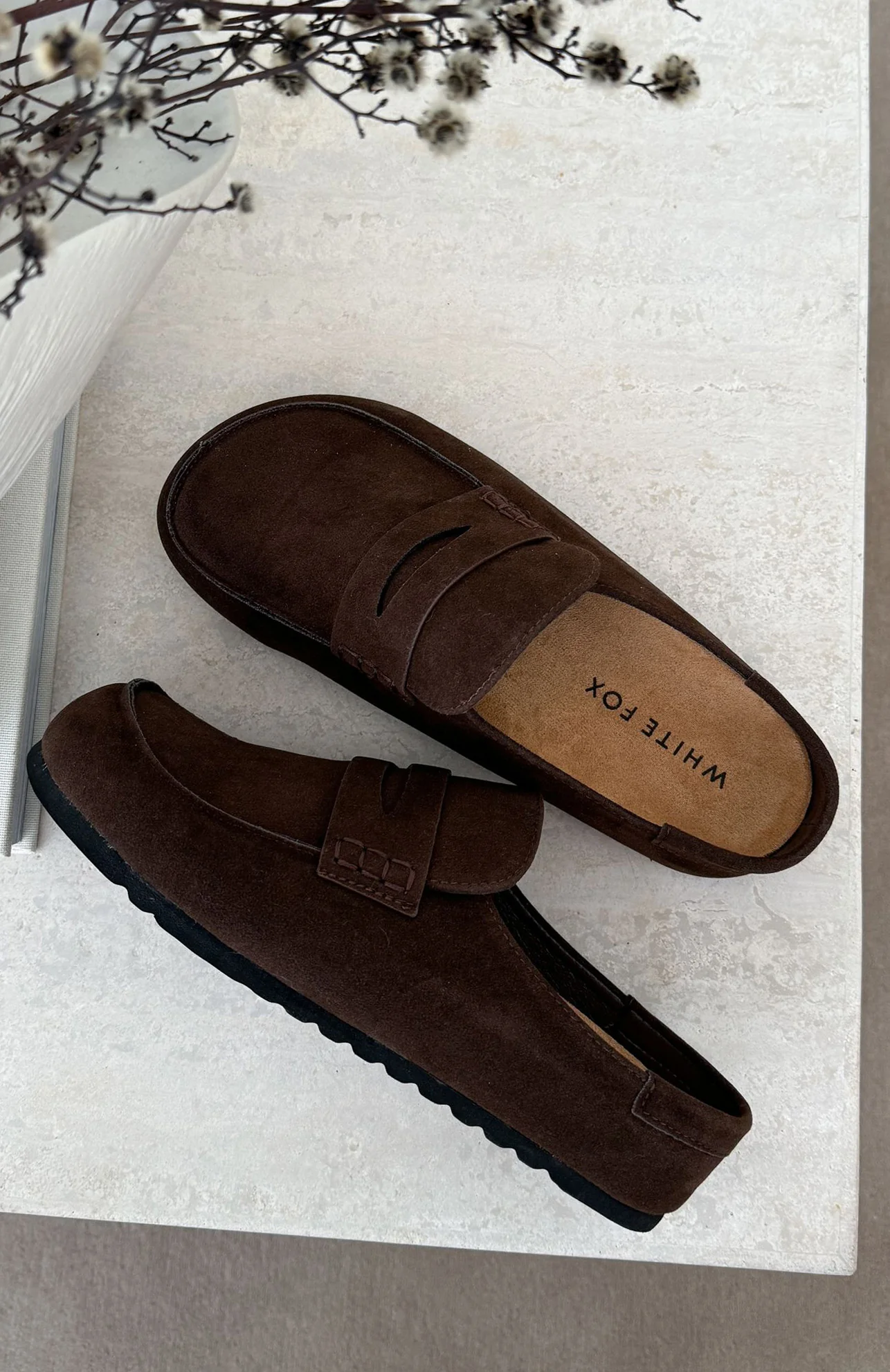 Cayson Loafer Slides Chocolate Faux Suede - Image 3