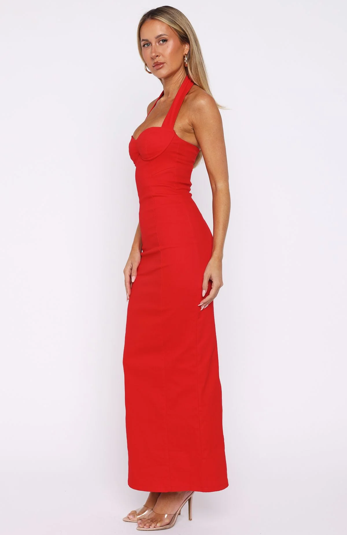 Champagne High Halter Maxi Dress Red - Image 3