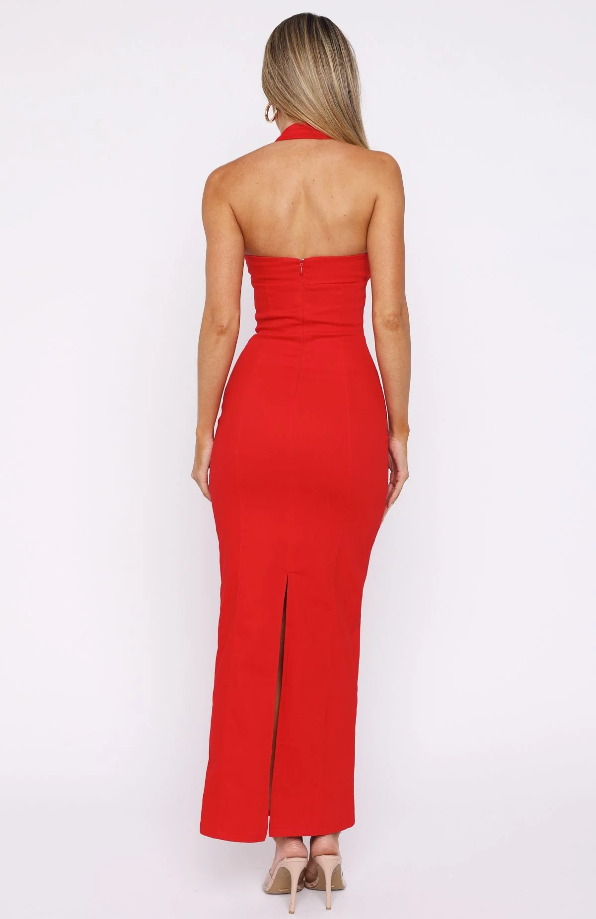 Champagne High Halter Maxi Dress Red - Image 4