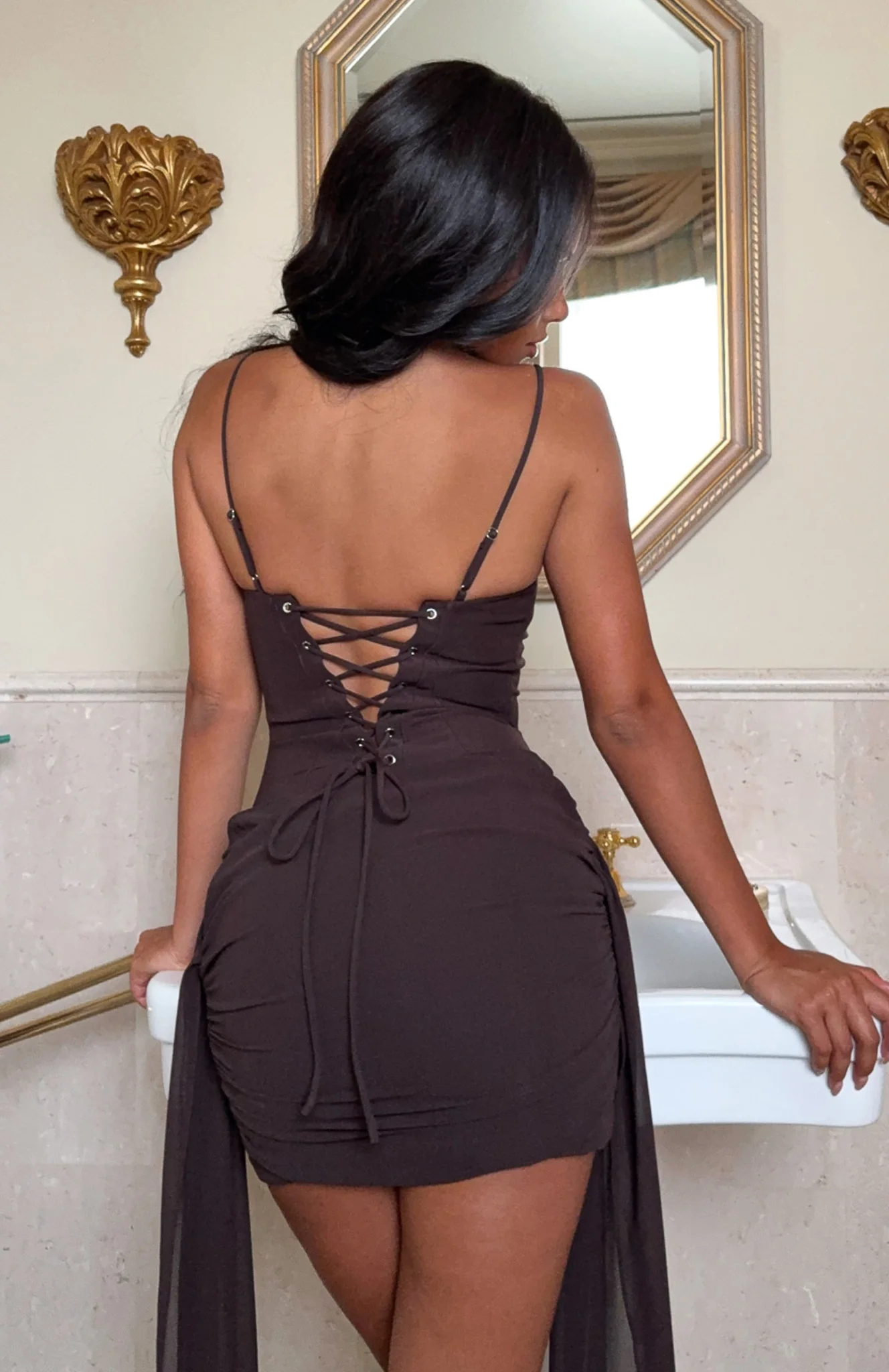 Cherub Charm Mini Dress Dark Choc - Image 2