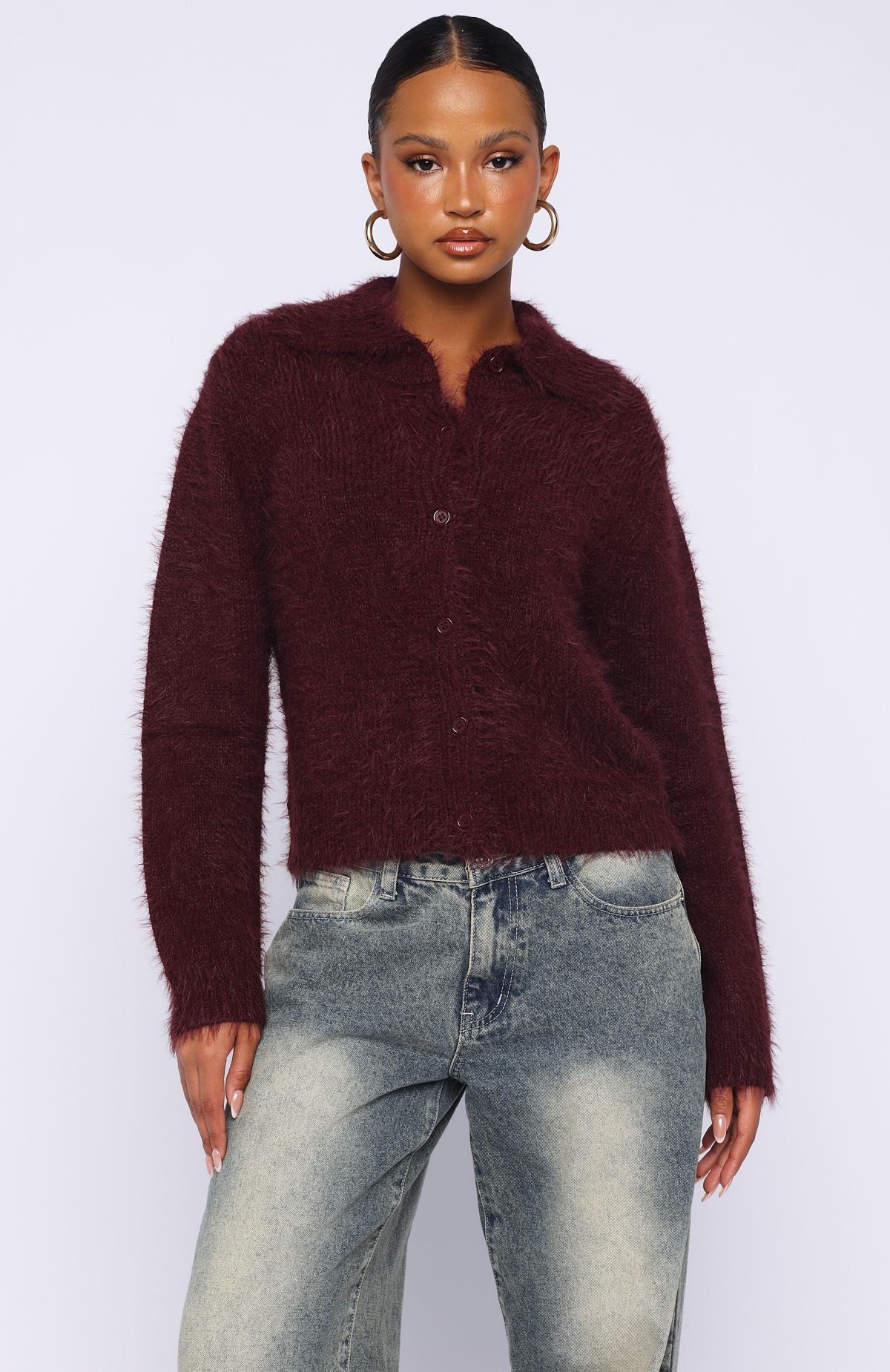 Chill Luxe Knit Cardigan Merlot - Image 2