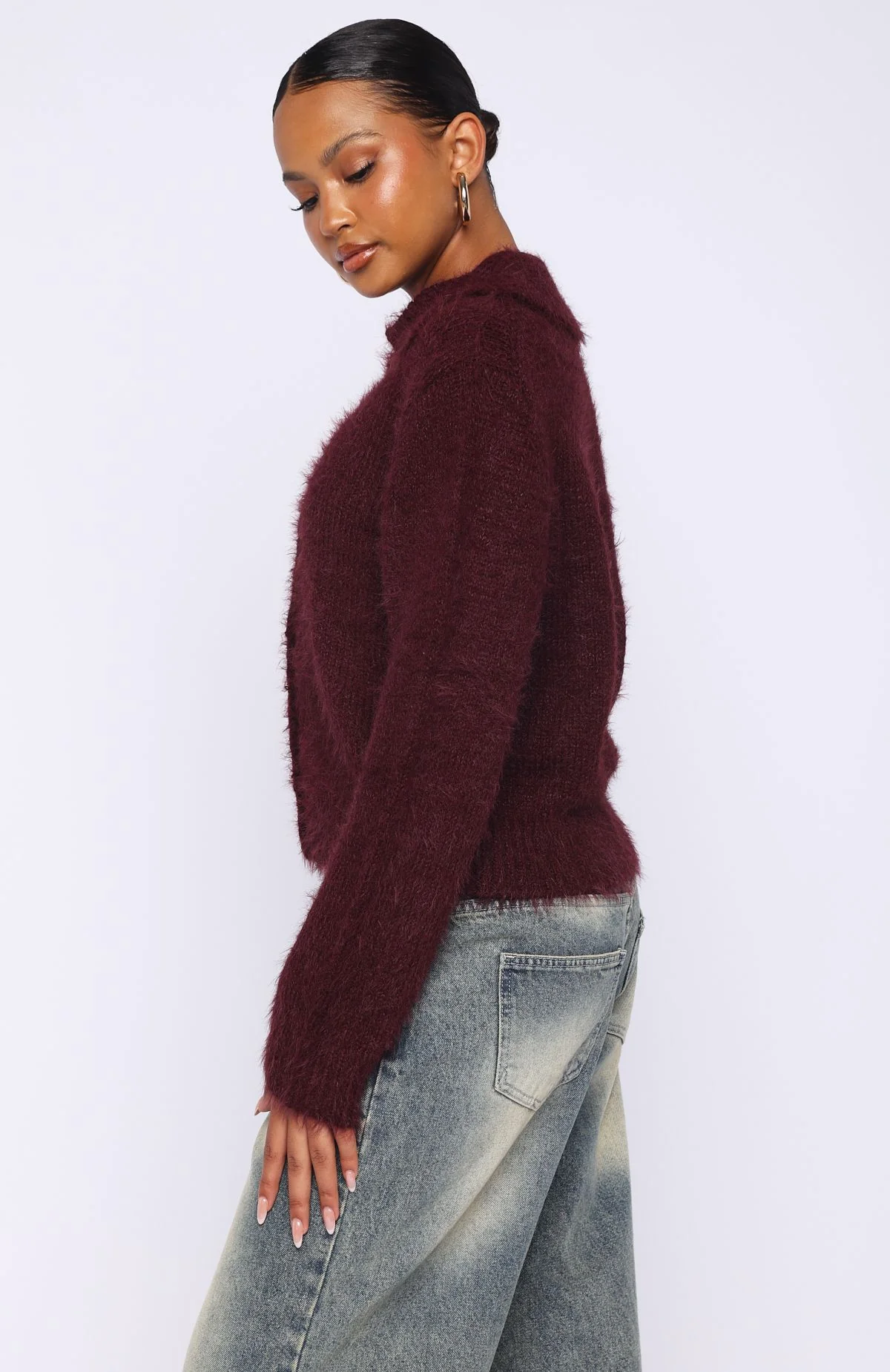 Chill Luxe Knit Cardigan Merlot - Image 3