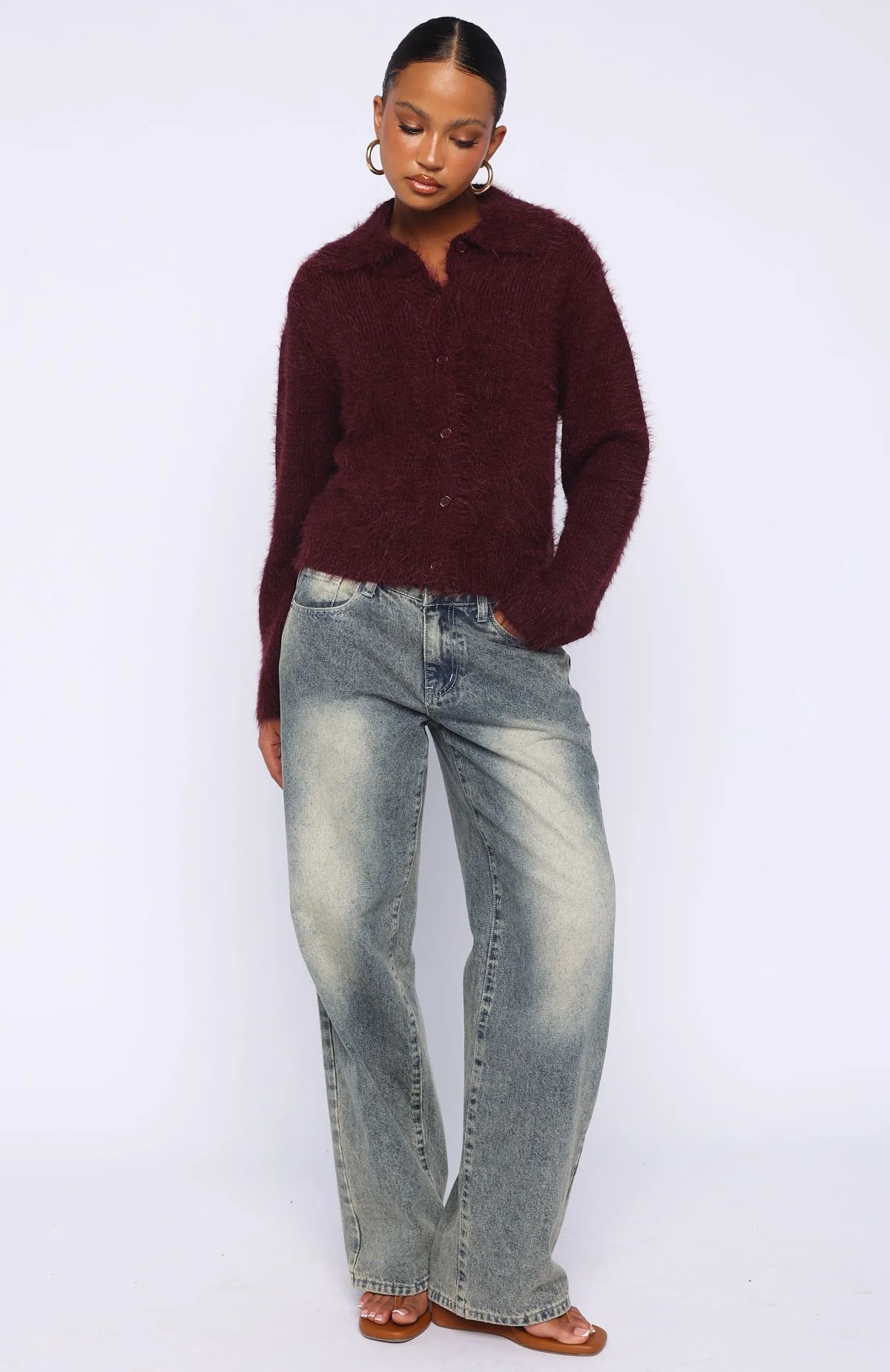 Chill Luxe Knit Cardigan Merlot - Image 5