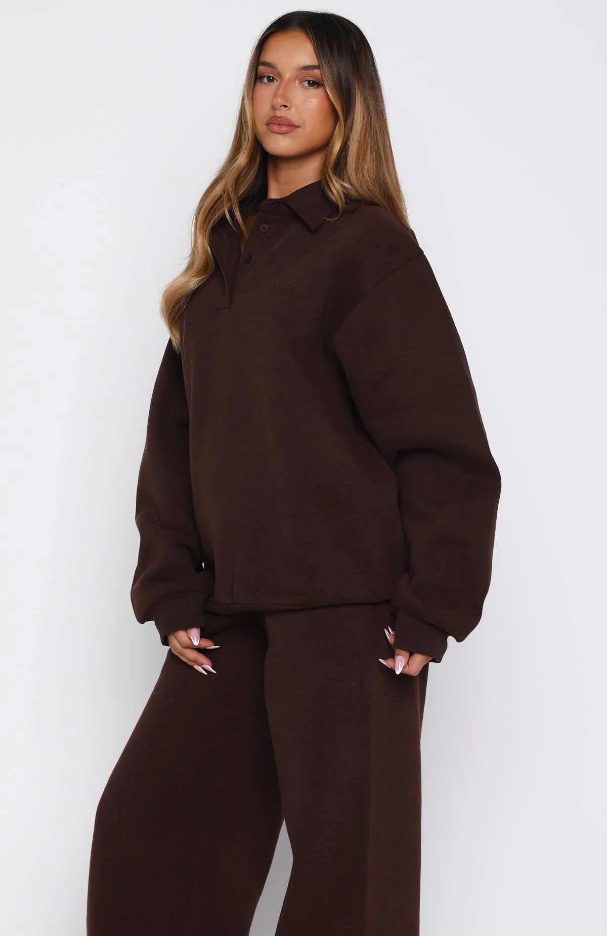 Chill Moves Oversized Henley Sweater Chocolate - Image 3
