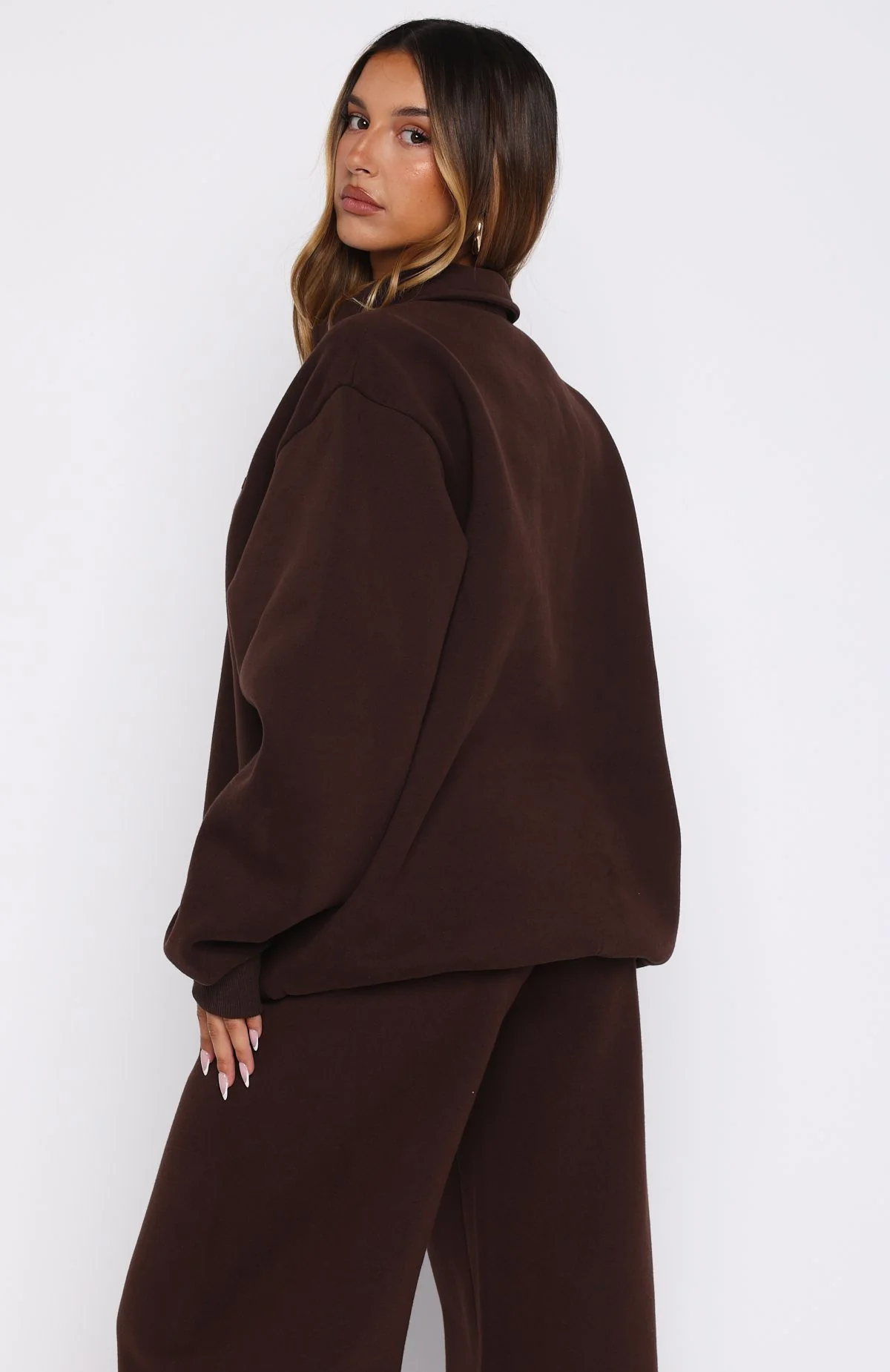 Chill Moves Oversized Henley Sweater Chocolate - Image 4