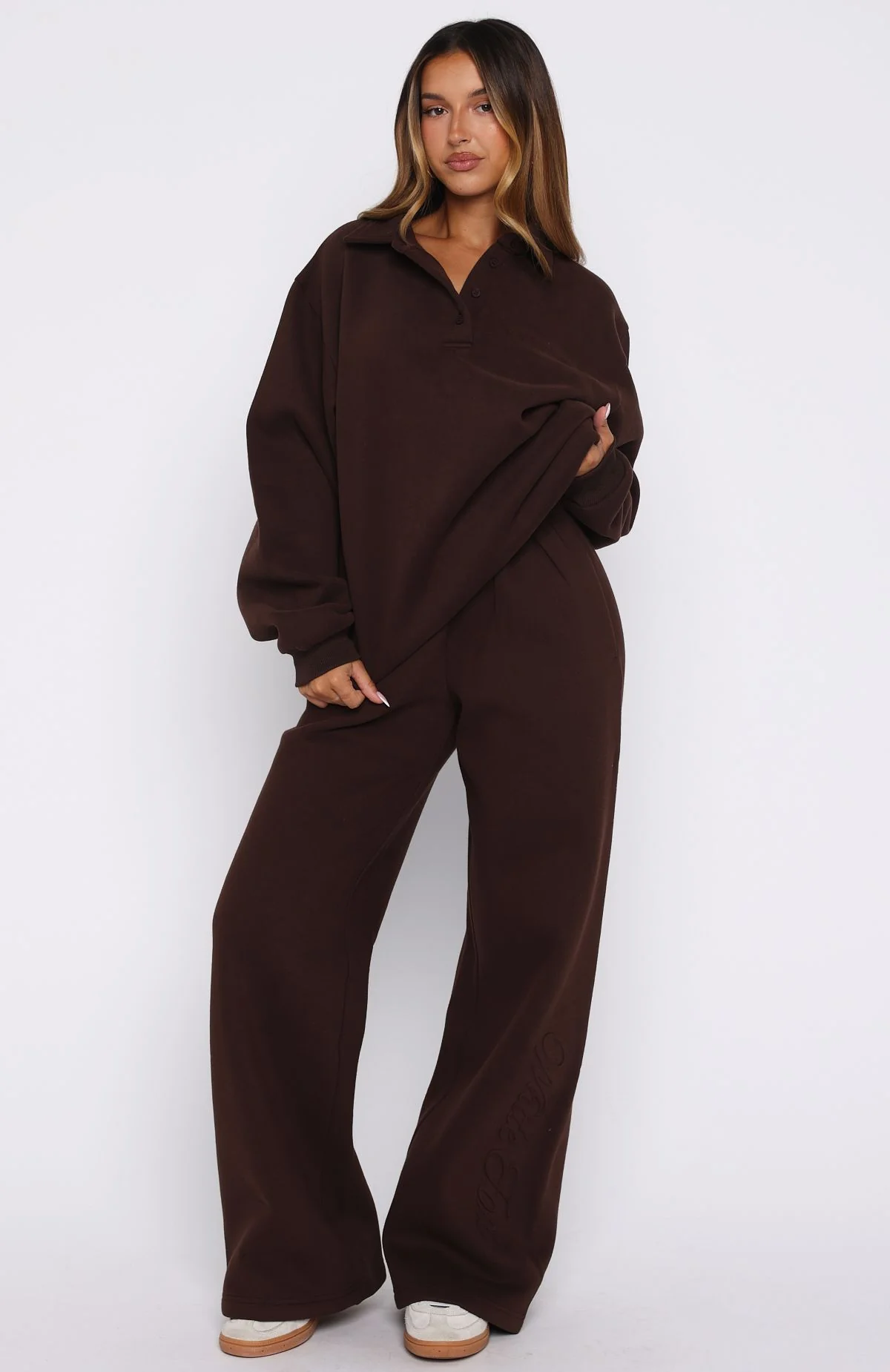 Chill Moves Oversized Henley Sweater Chocolate - Image 5