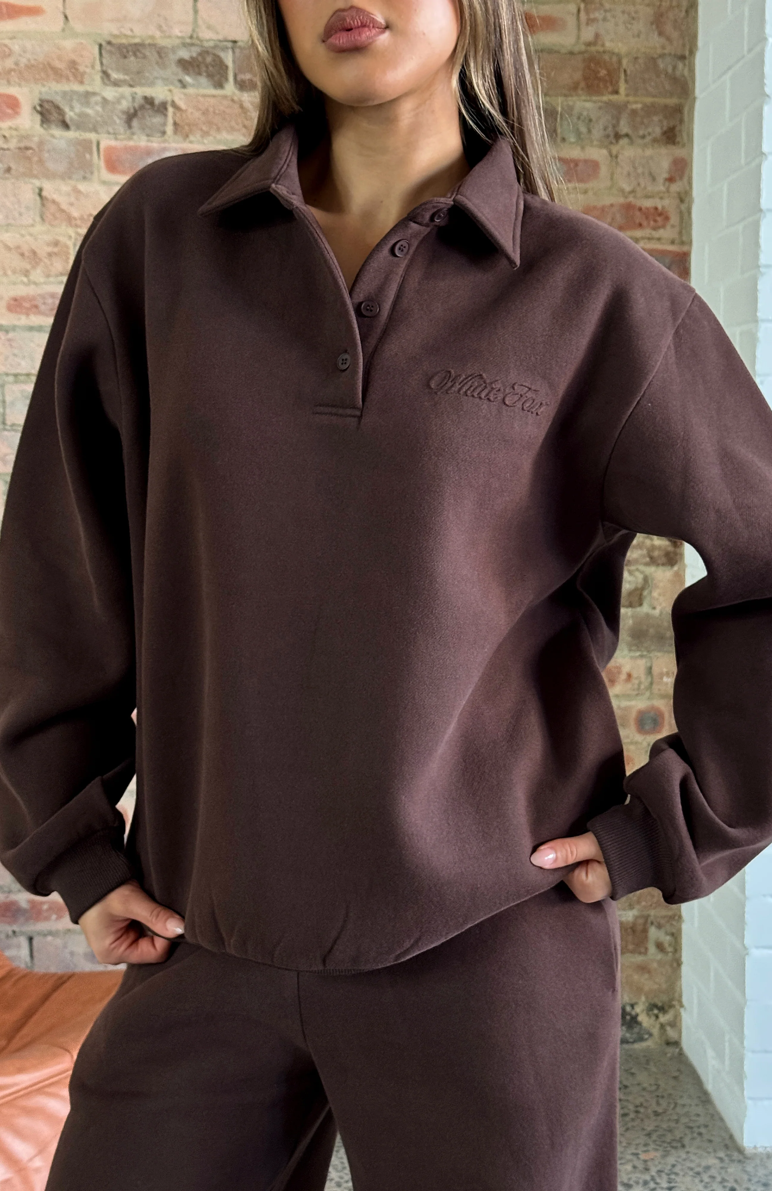 Chill Moves Oversized Henley Sweater Chocolate - Image 6