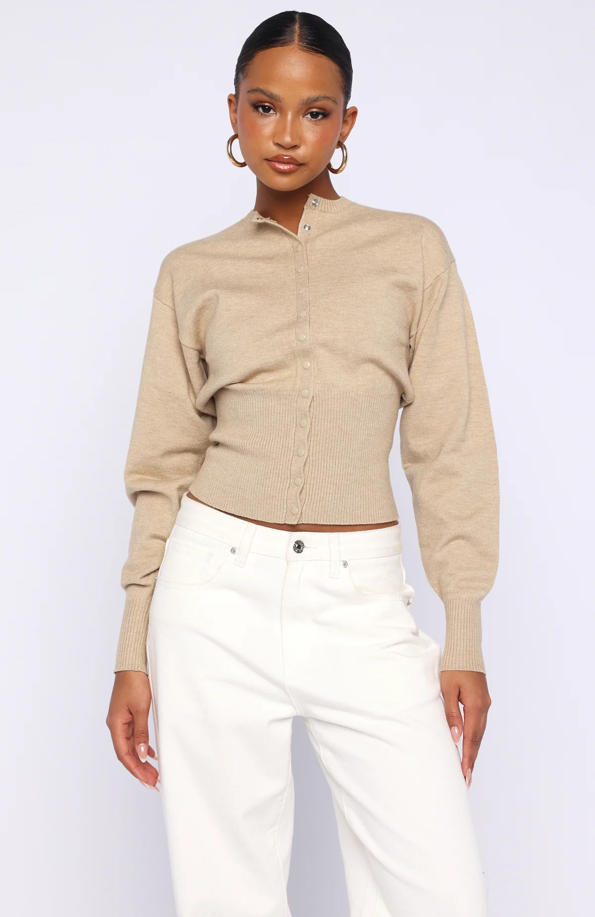 Cindy Cinched Knit Top Beige - Image 2